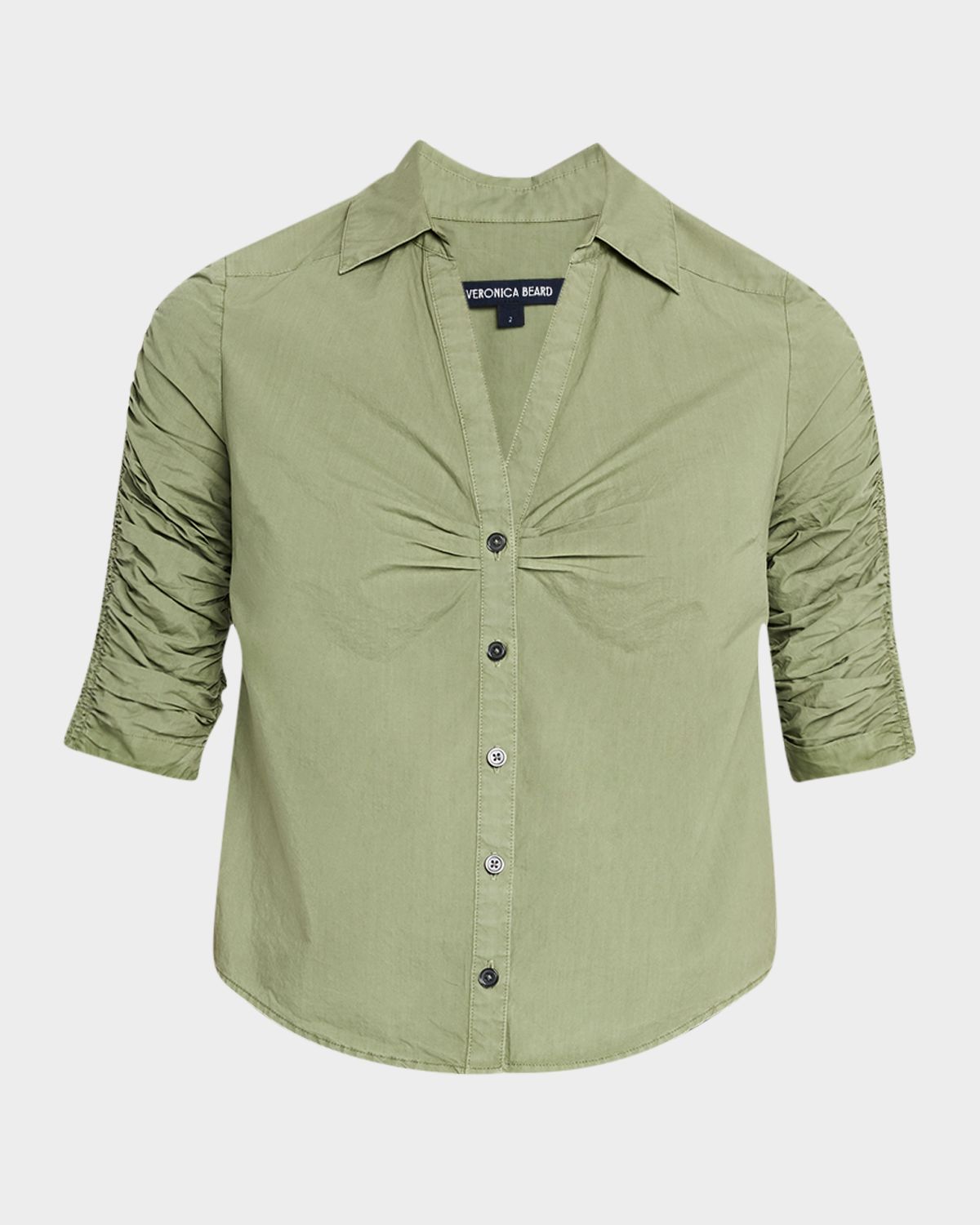 Veronica Beard Porta Ruched-Sleeve Button-Front Shirt