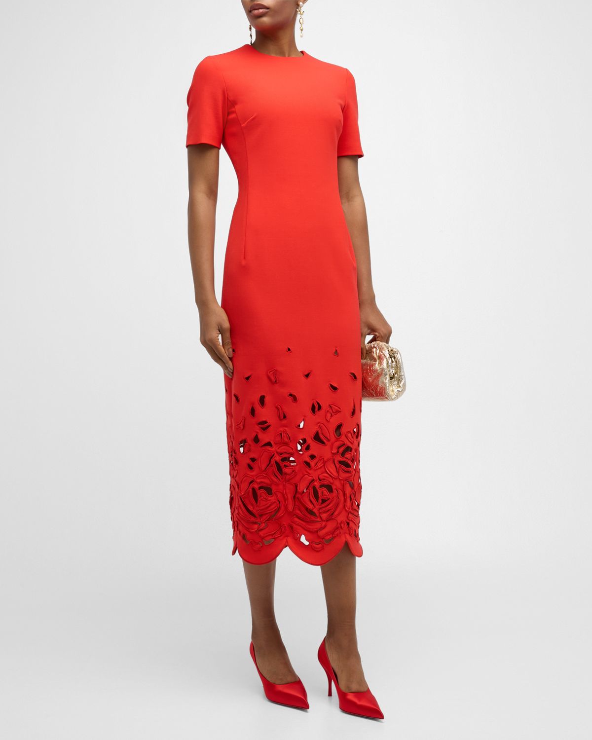 Oscar de la Renta Rose Cutout Stretch-Wool Midi Dress