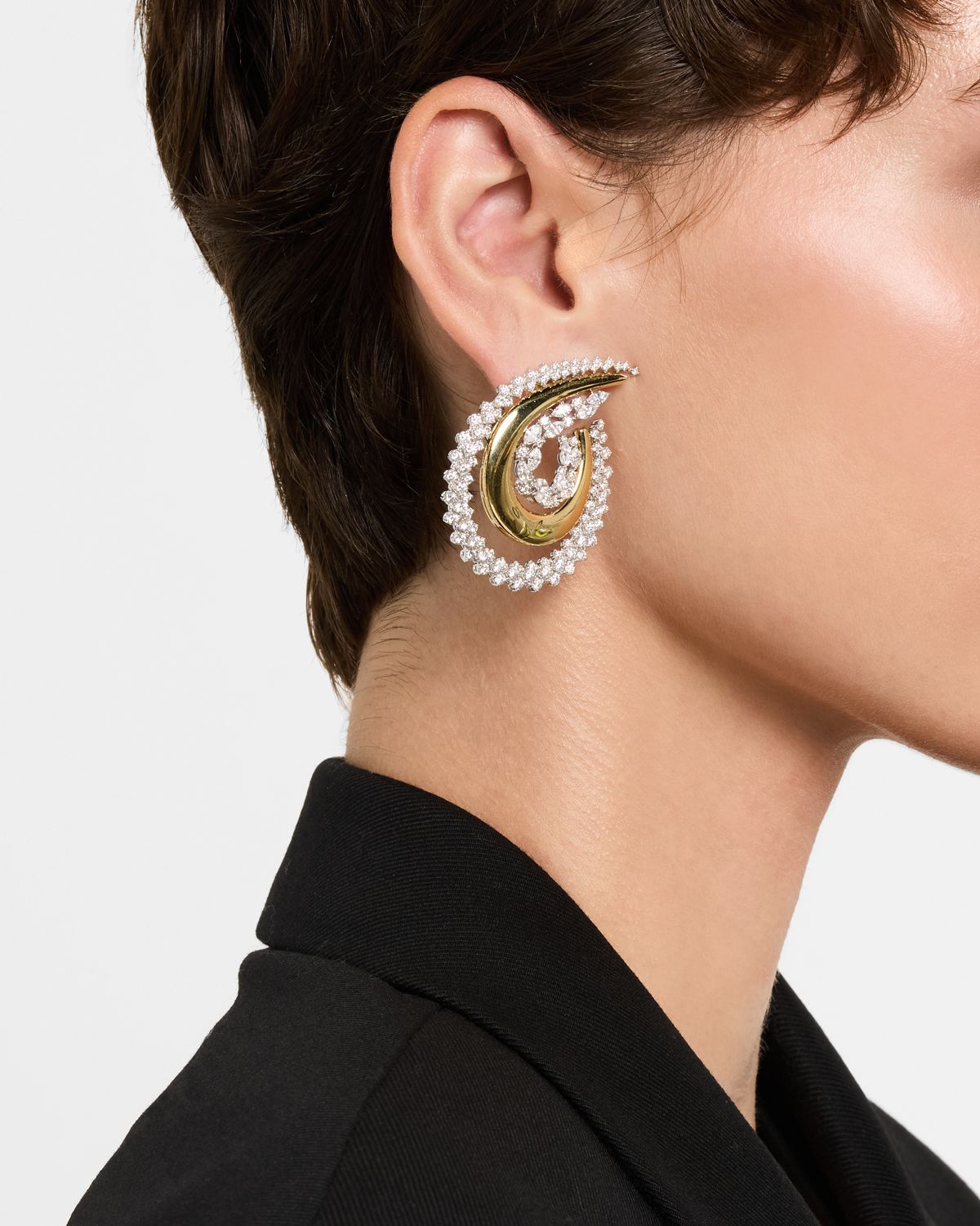 Yeprem 18K Yellow and White Gold Golden Strada Drop Earrings with Diamonds