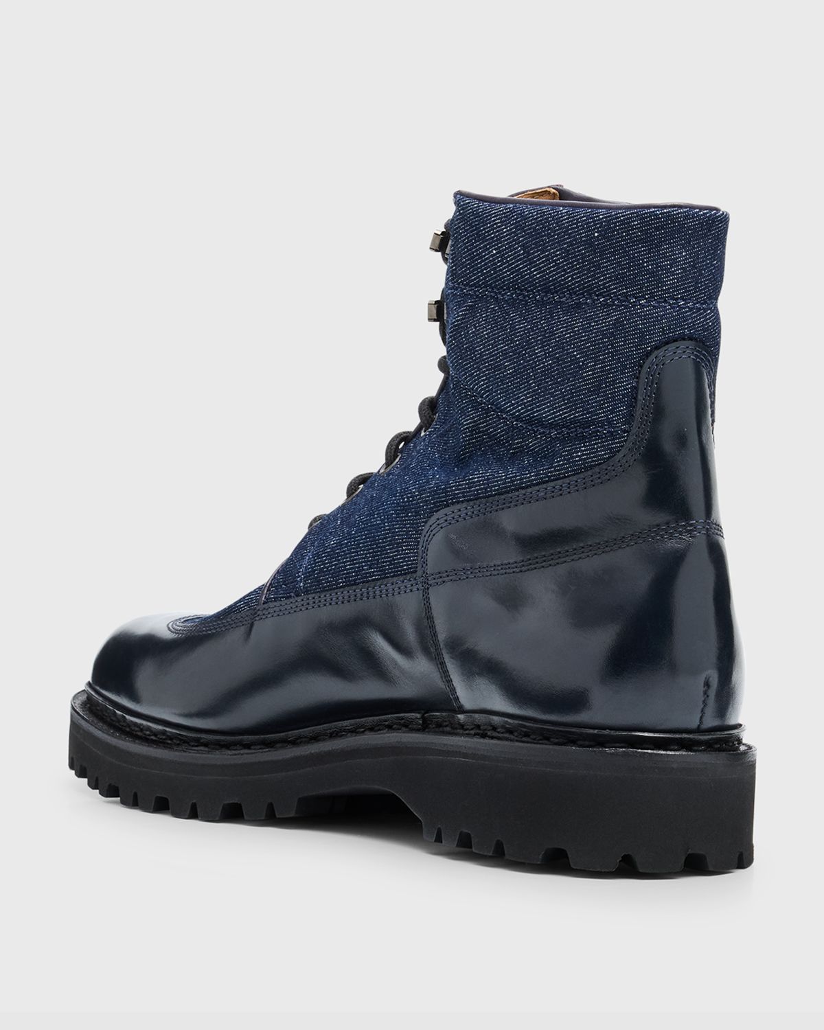 John Lobb Men's Peak Denim and Leather Lace-Up Boots