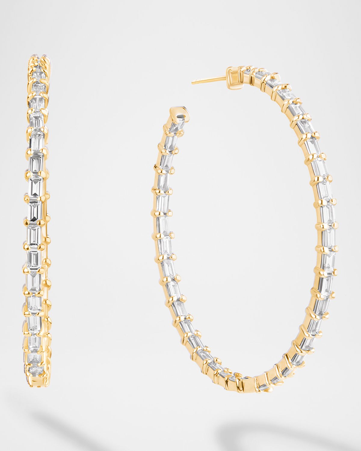 LANA Inside/Outside Baguette Diamond Hoop Earrings, 30mm