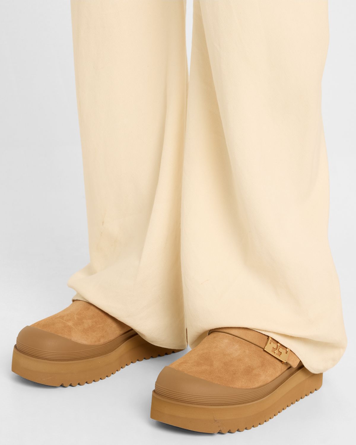 Tory Burch Mellow Suede Shearling Buckle Platform Loafer Mules