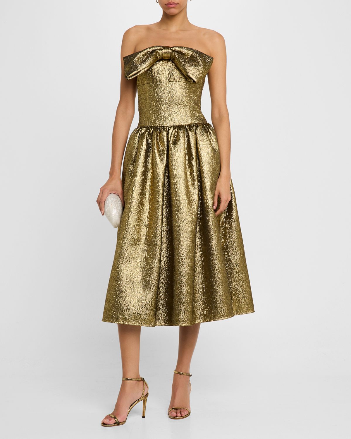 Self-Portrait Metallic Jacquard Bow Midi Dress