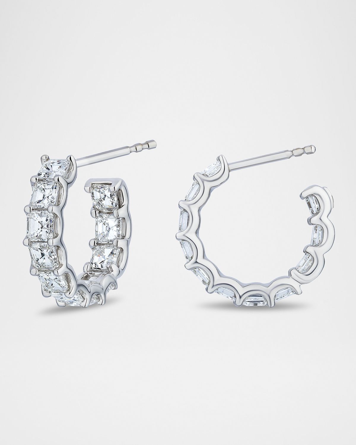 Neiman Marcus Diamonds 18K White Gold Oval Diamond Hoop Earrings, 0.5"Dia., 3.06tcw