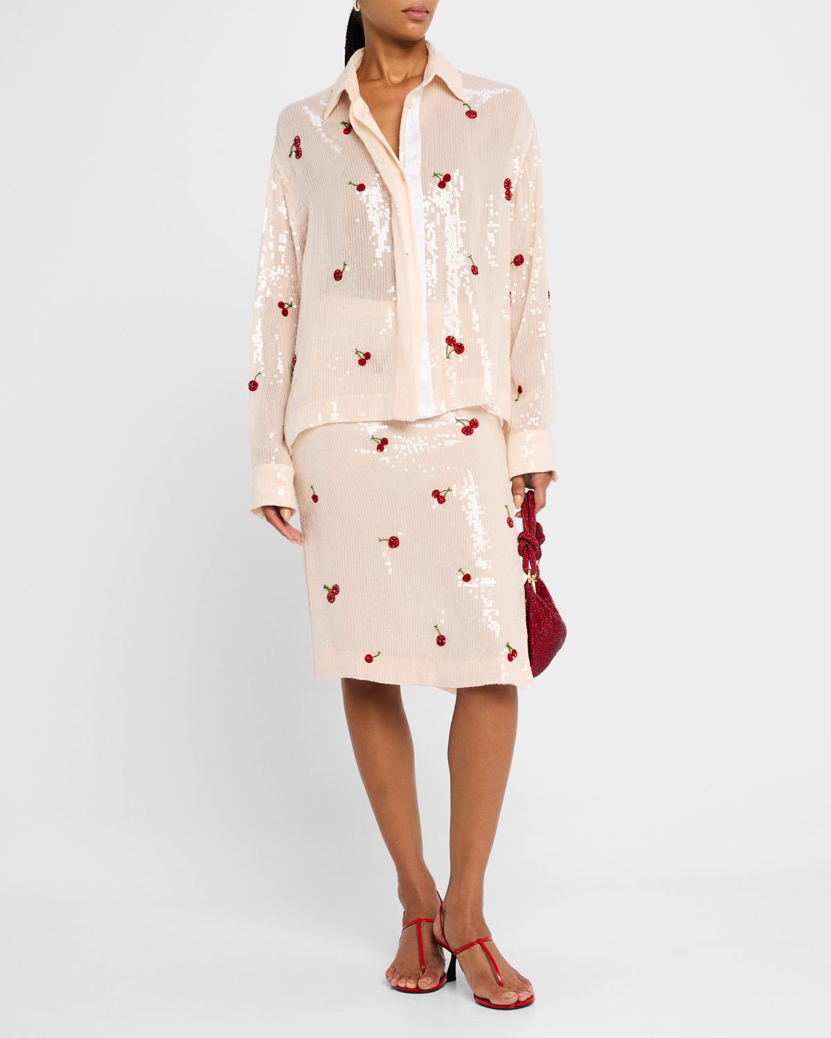 Des Phemmes Sequined Cherry Boyfriend Shirt