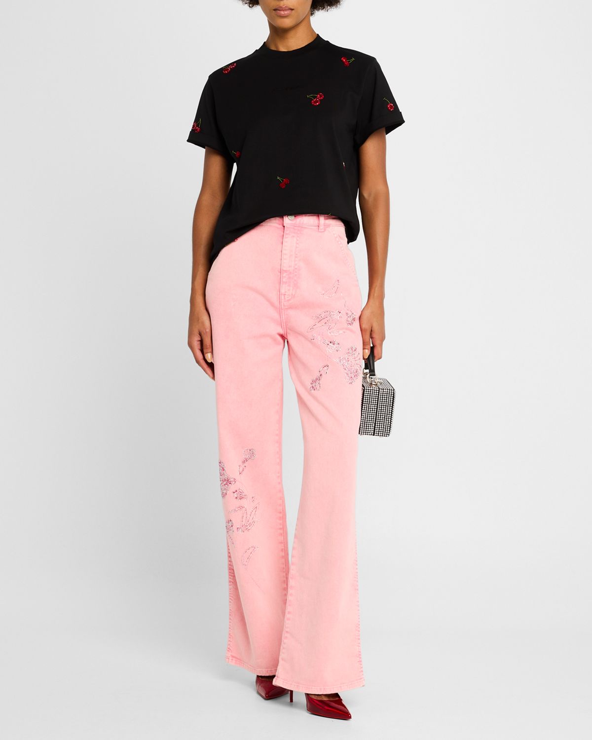 Des Phemmes Floral Crystal High-Rise Jeans