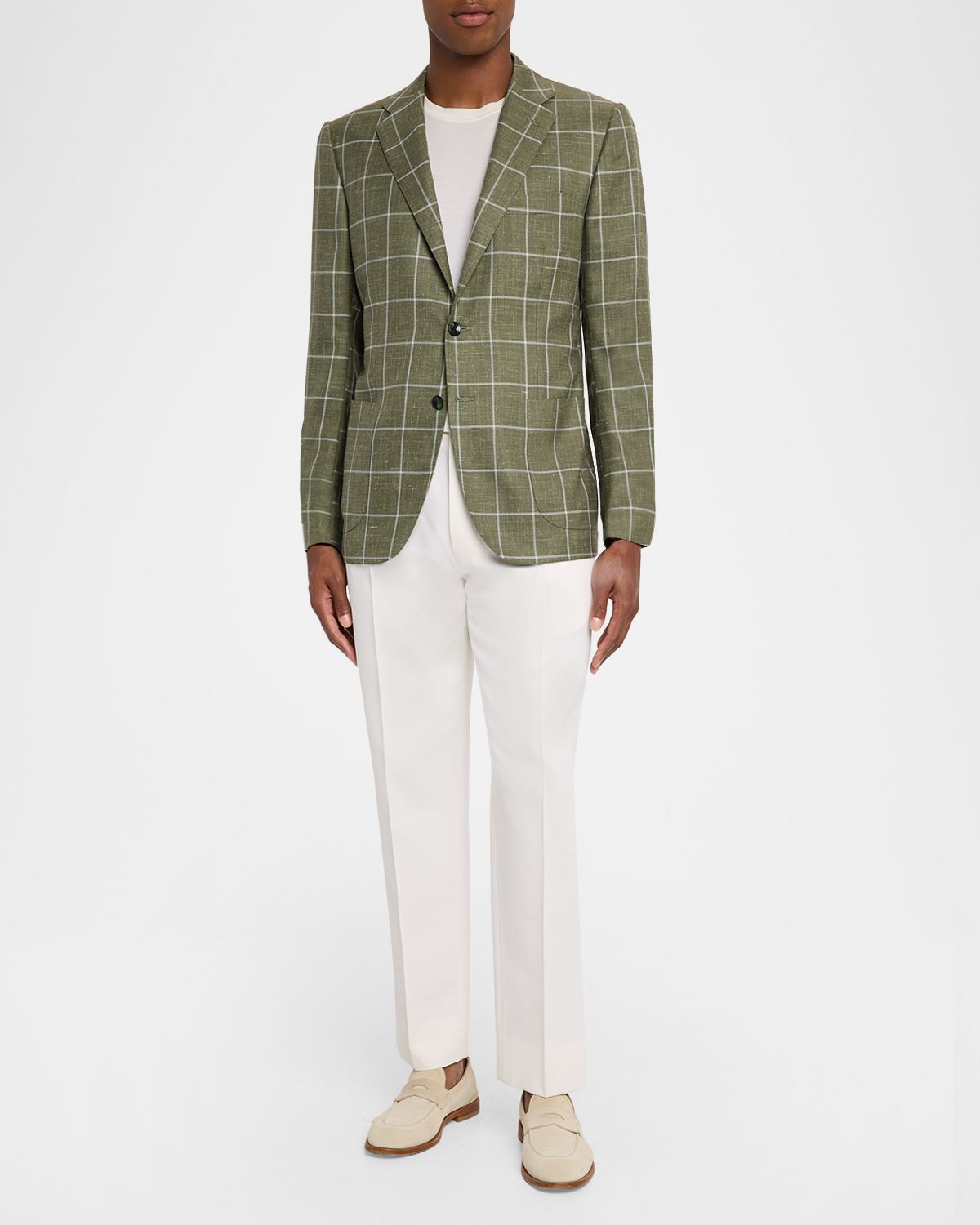 Kiton Men 's Windowpane Check Patch-Pocket Sport Coat