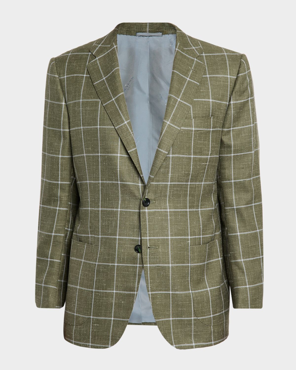 Kiton Men 's Windowpane Check Patch-Pocket Sport Coat