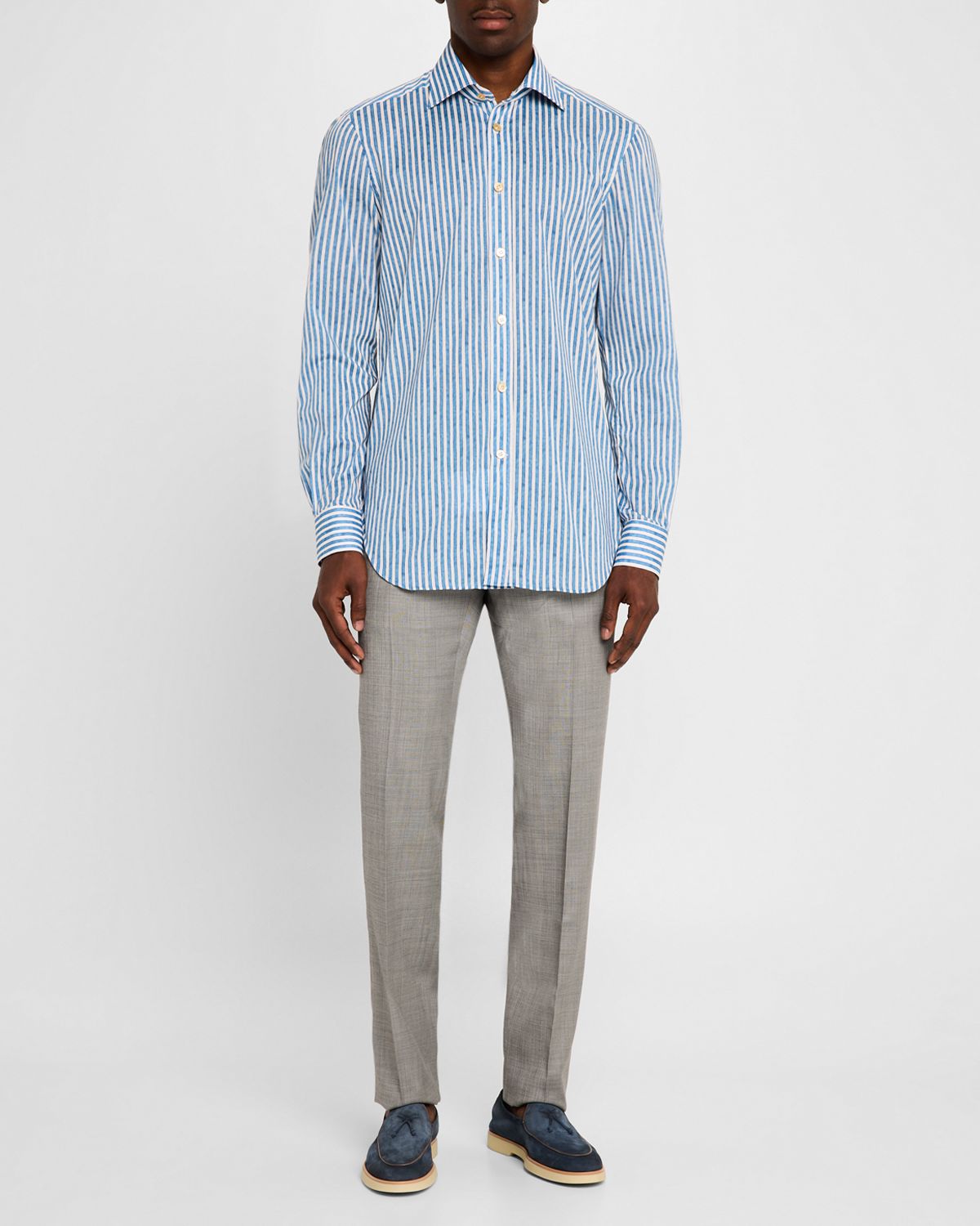 Kiton Men 's Wool Sharkskin Flat-Front Trousers