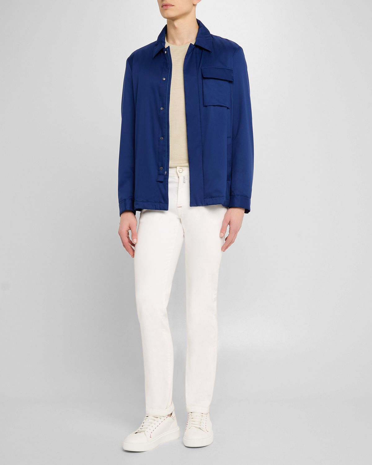 Kiton Men 's Covered-Zip Shirt Jacket