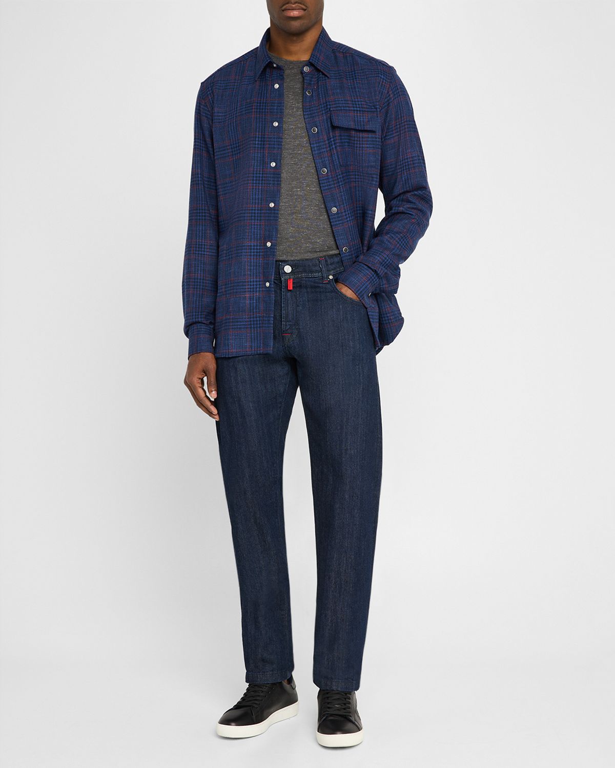 Kiton Men's Plaid Wool and Silk Casual Overshirt