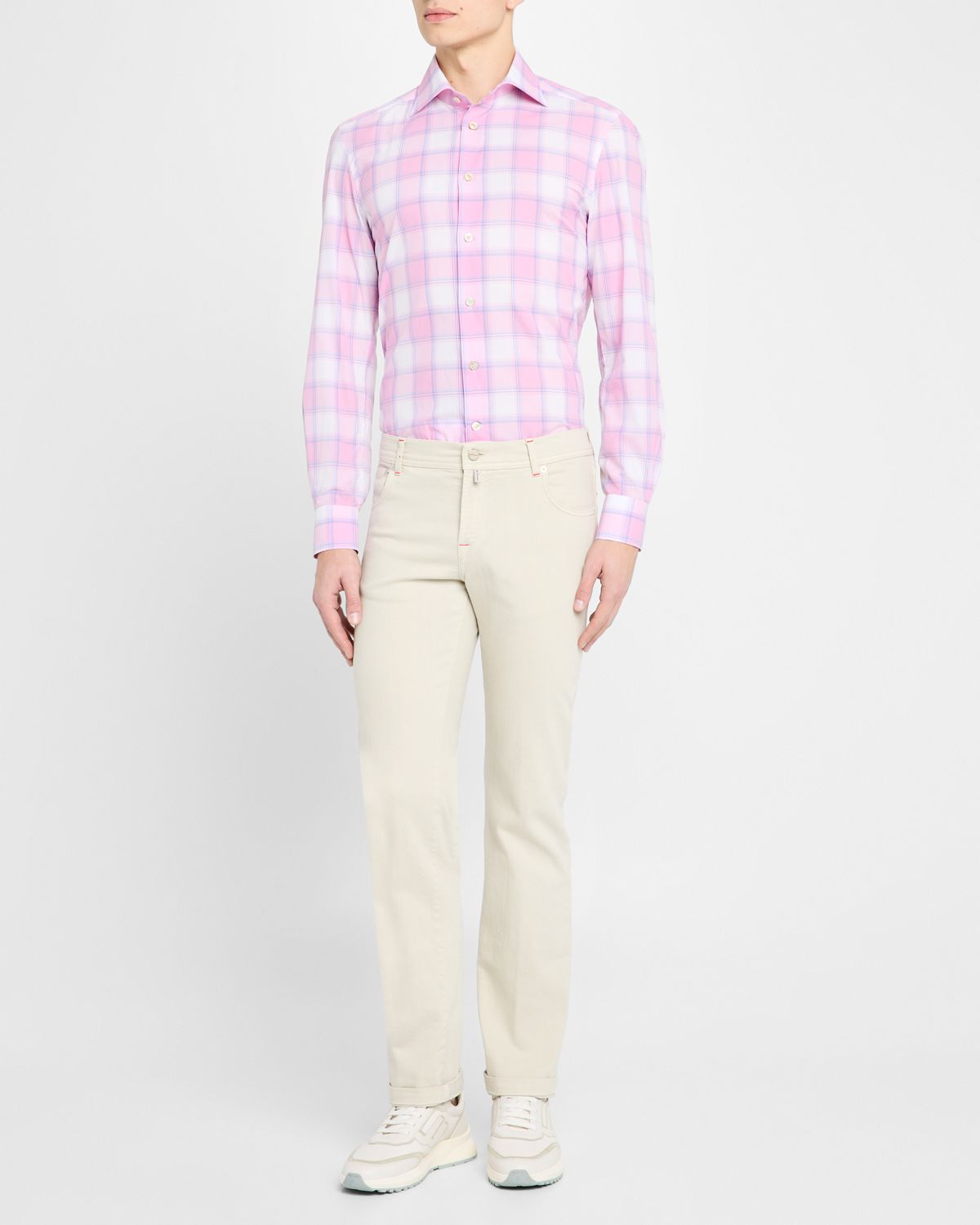 Kiton Men 's Large Check Sport Shirt