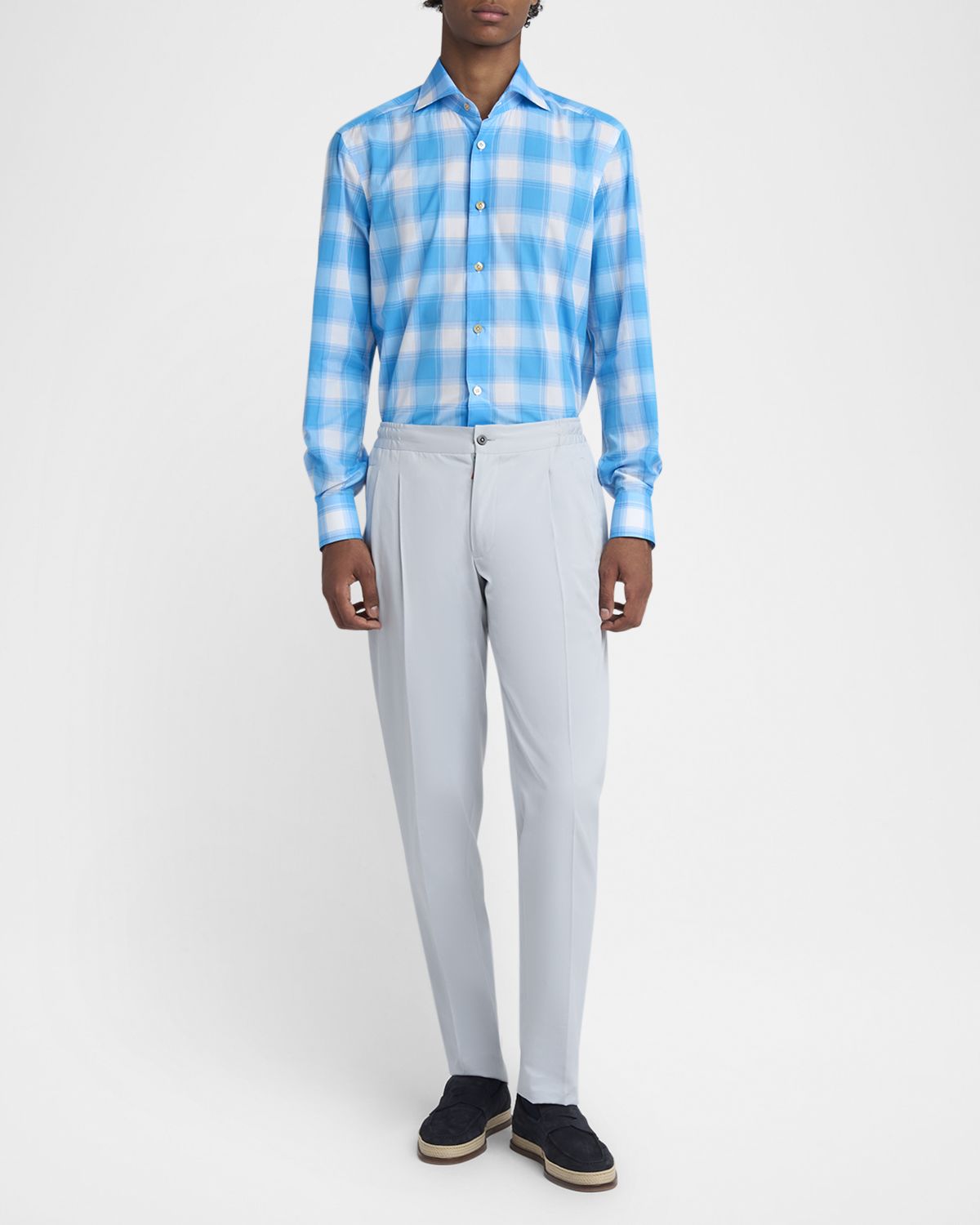 Kiton Men 's Cotton Check Sport Shirt