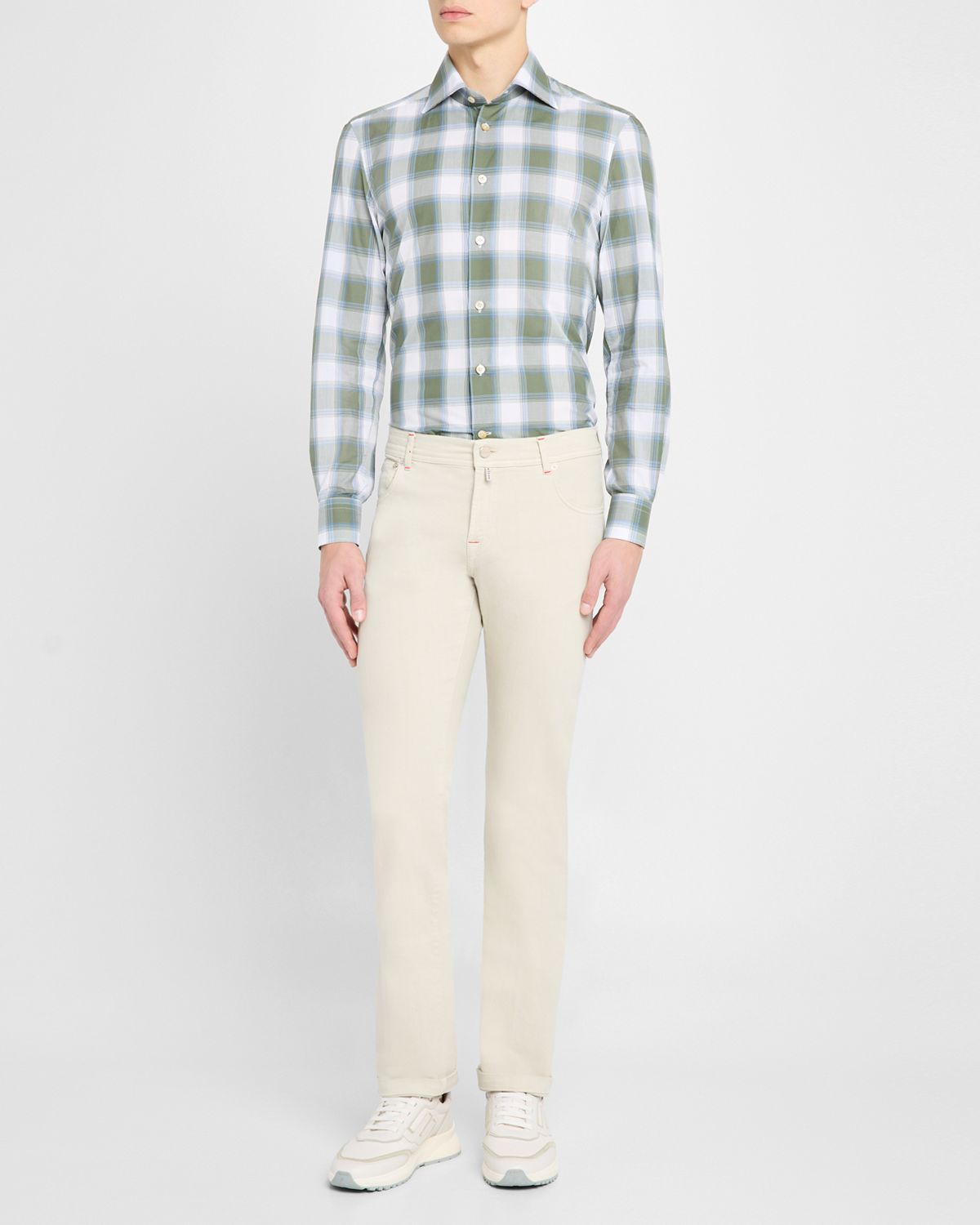 Kiton Men's Large Check Sport Shirt