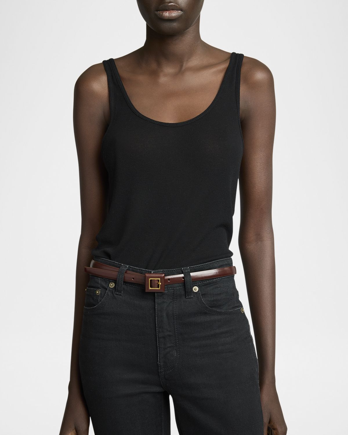 Saint Laurent Square Buckle Thin Leather Belt