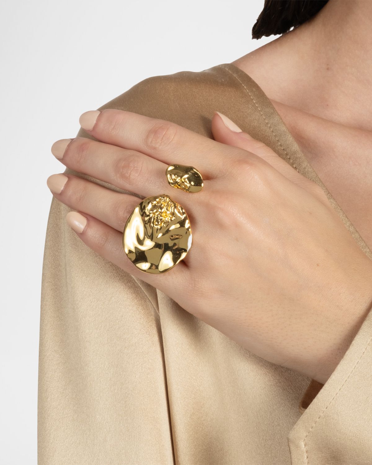 Alexis Bittar Brut Golden Double Disc Ring, Size 7
