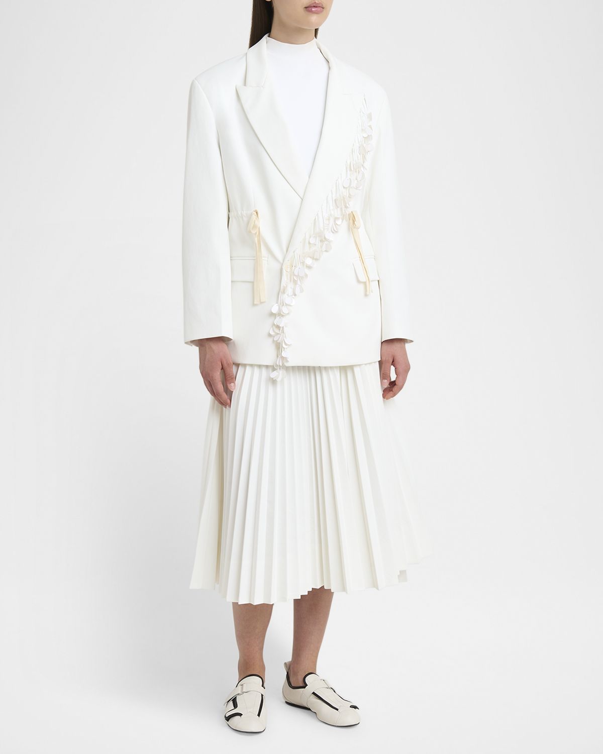 Plan C Sequin-Fringe Drawstring Double-Breasted Blazer Jacket