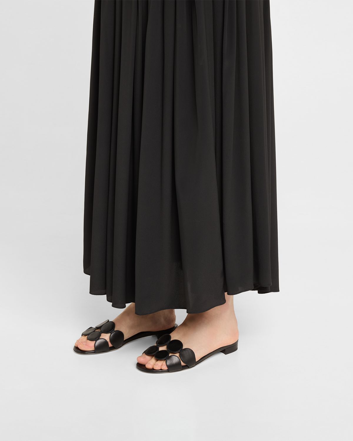 Manolo Blahnik Circle-Cut Leather Flat Slide Sandals