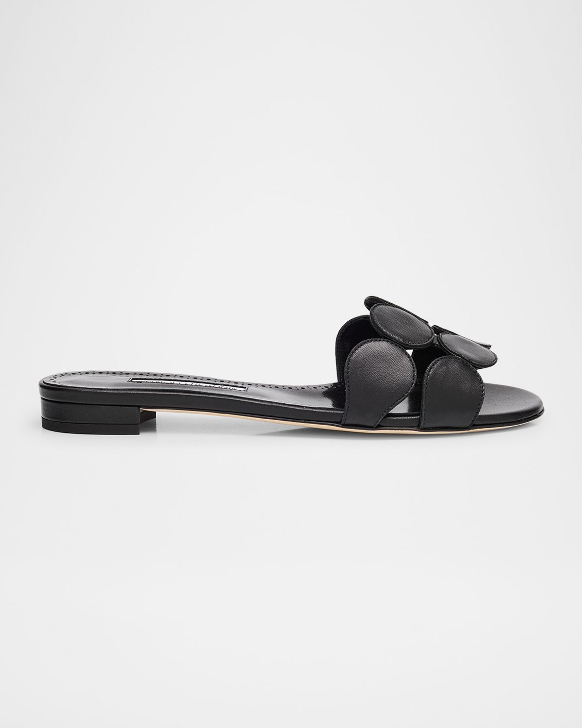 Manolo Blahnik Circle-Cut Leather Flat Slide Sandals