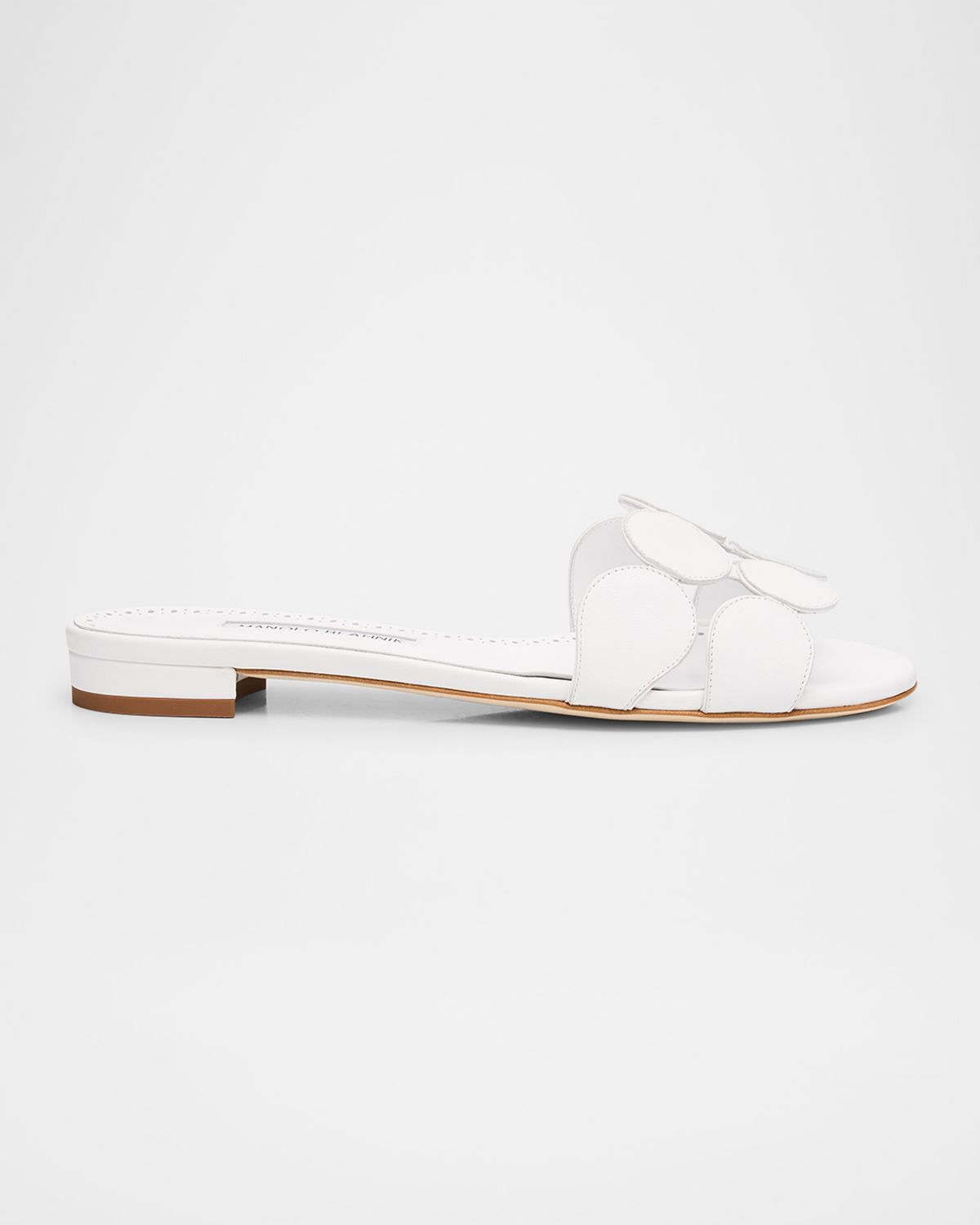 Manolo Blahnik Circle-Cut Leather Flat Slide Sandals