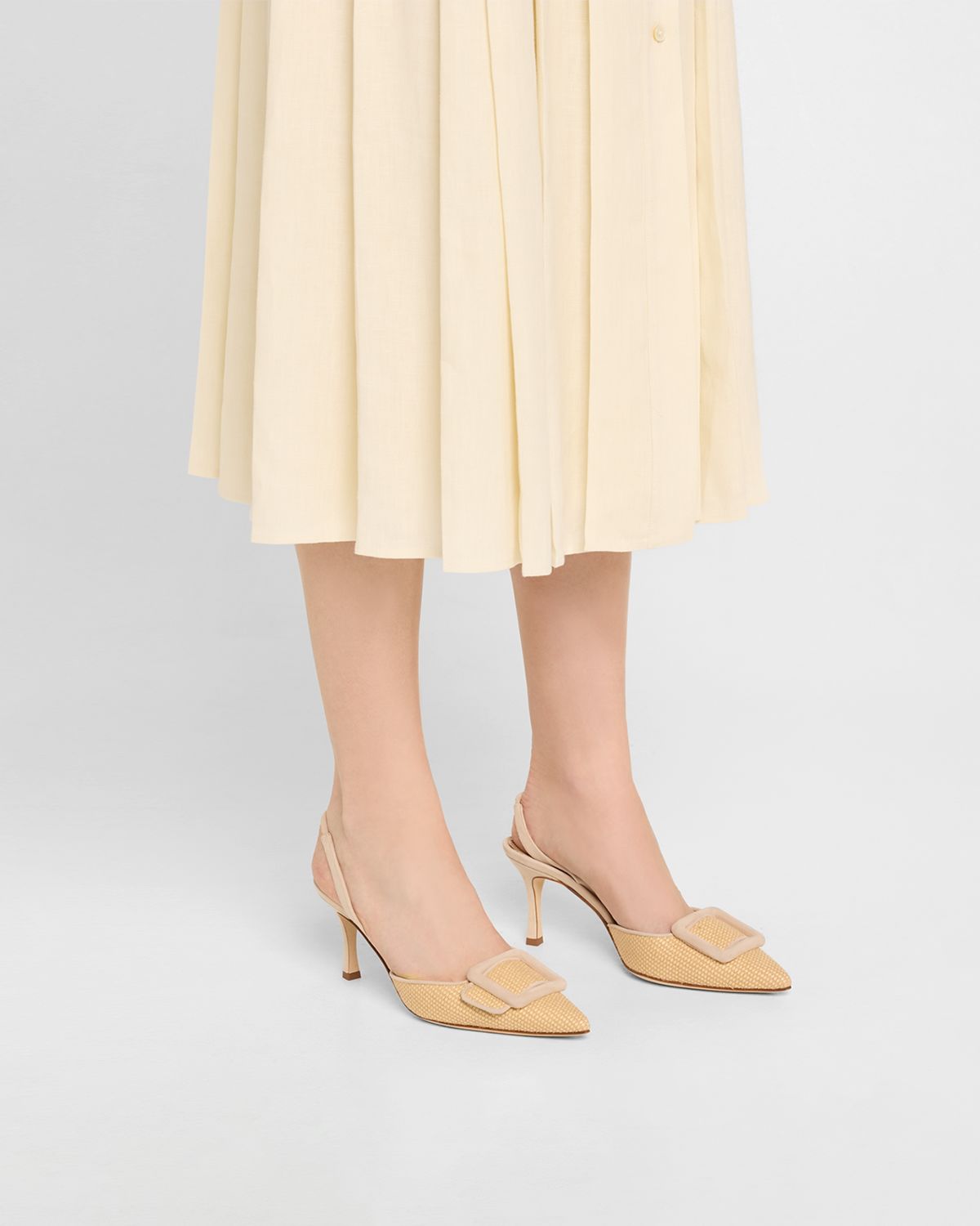 Manolo Blahnik Maysli Woven Buckle Slingback Pumps