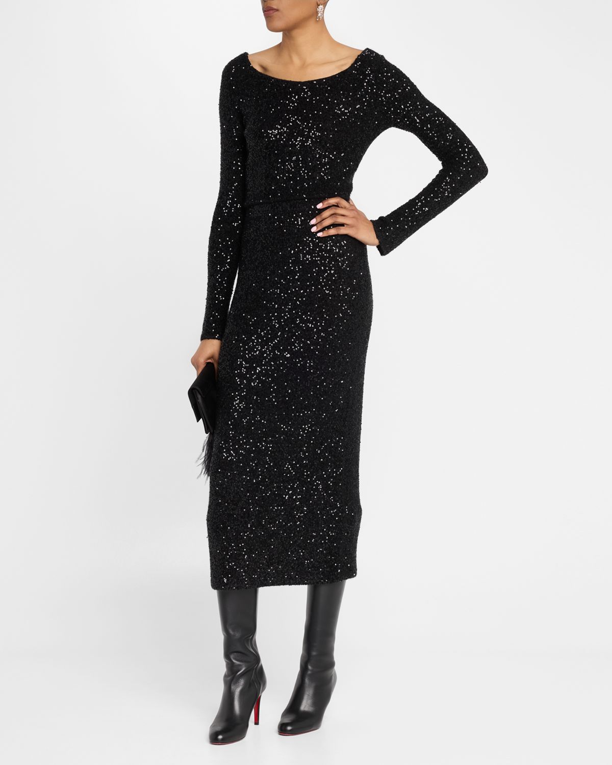 LAPOINTE Sequin Cashmere Long-Sleeve Crop Top