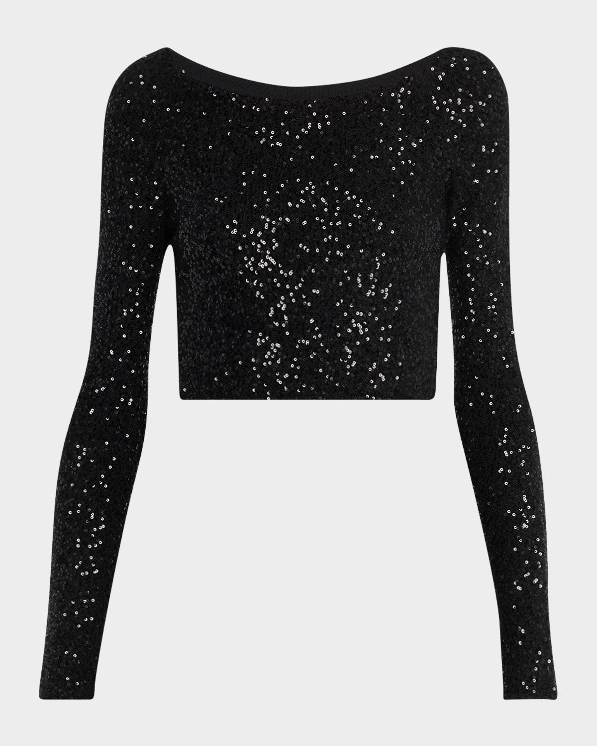 LAPOINTE Sequin Cashmere Long-Sleeve Crop Top