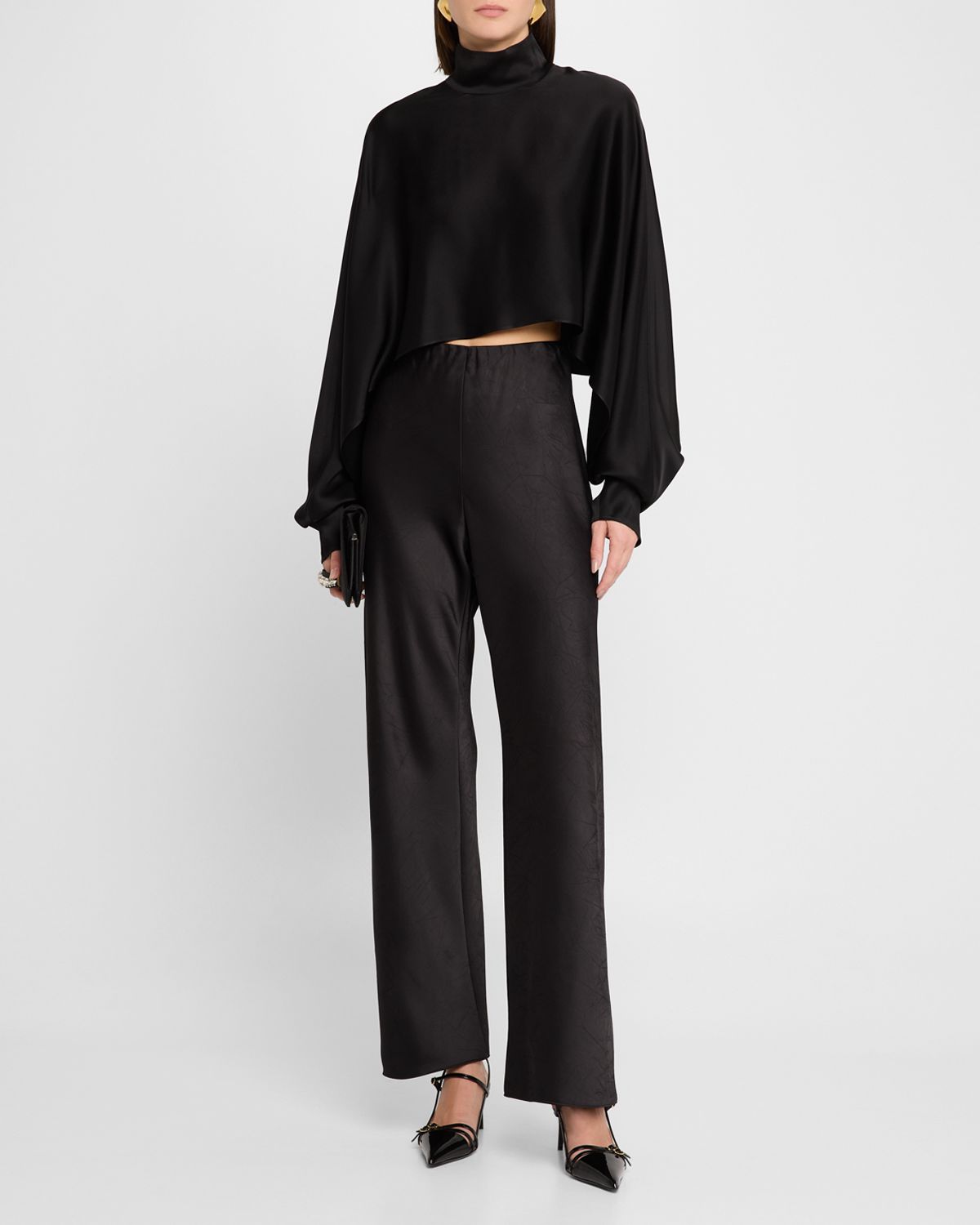 LAPOINTE Satin Crop Caftan Top