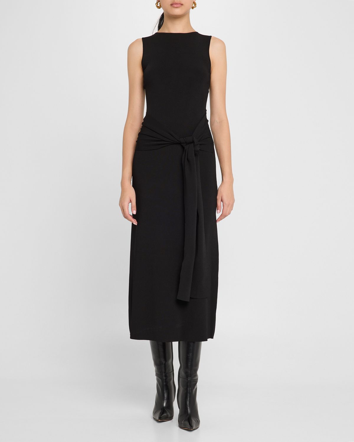 LAPOINTE Waist-Tie Sleeveless Matte Viscose Midi Dress