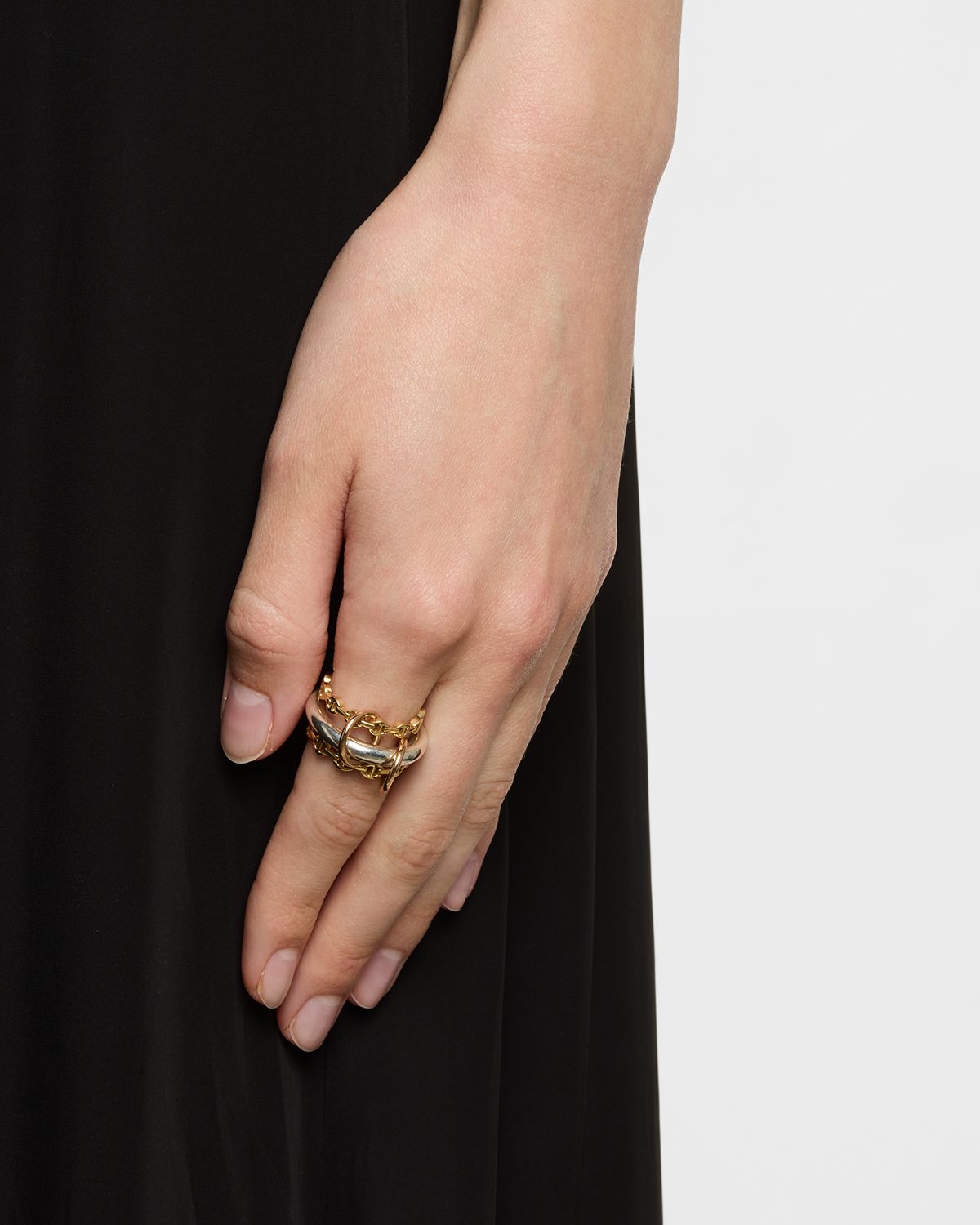 Spinelli Kilcollin x HOORSENBUHS 18K Yellow Gold and Sterling Silver Microdame Link Stacked Rings