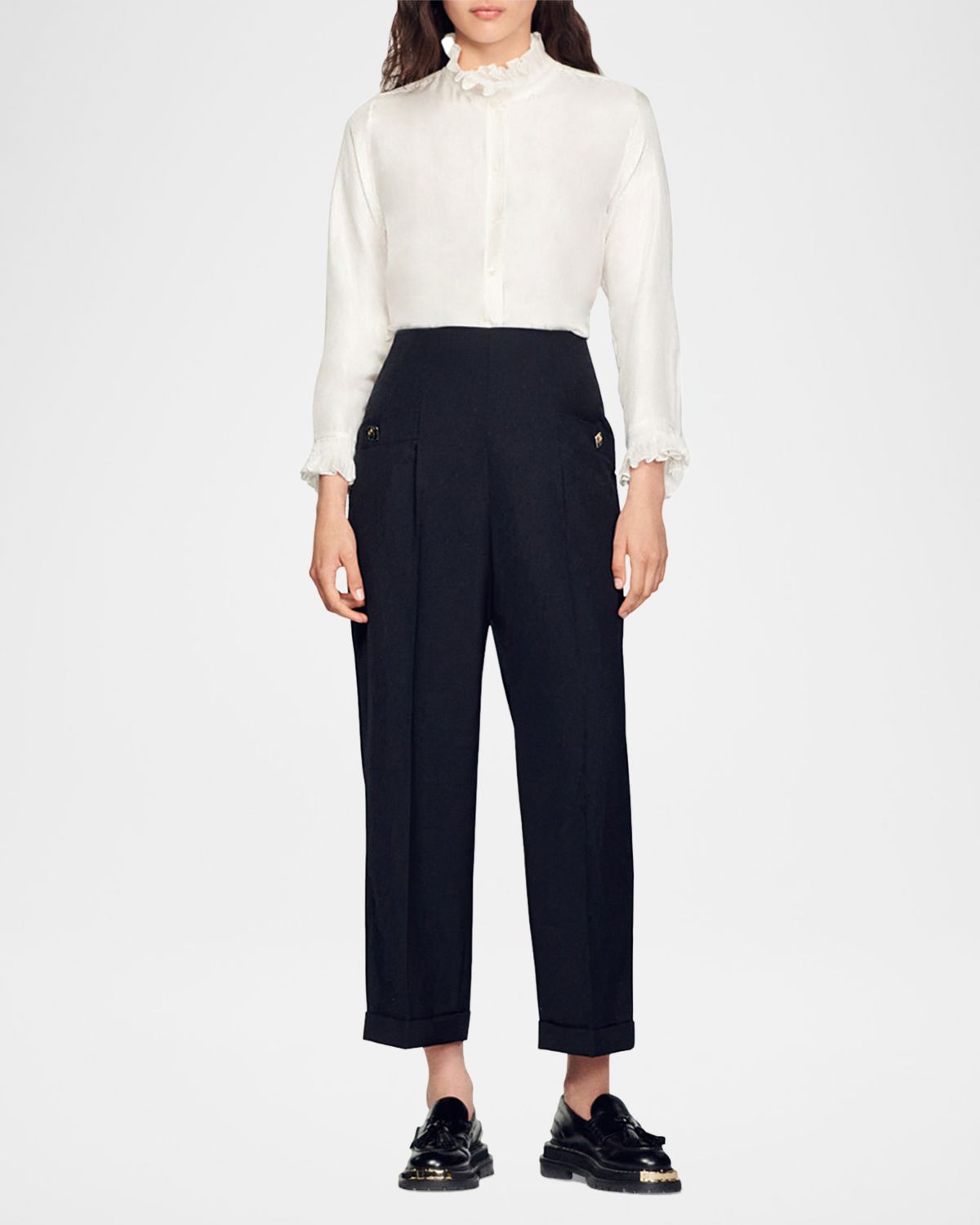 Sandro Haby Ruffled Silk Shirt