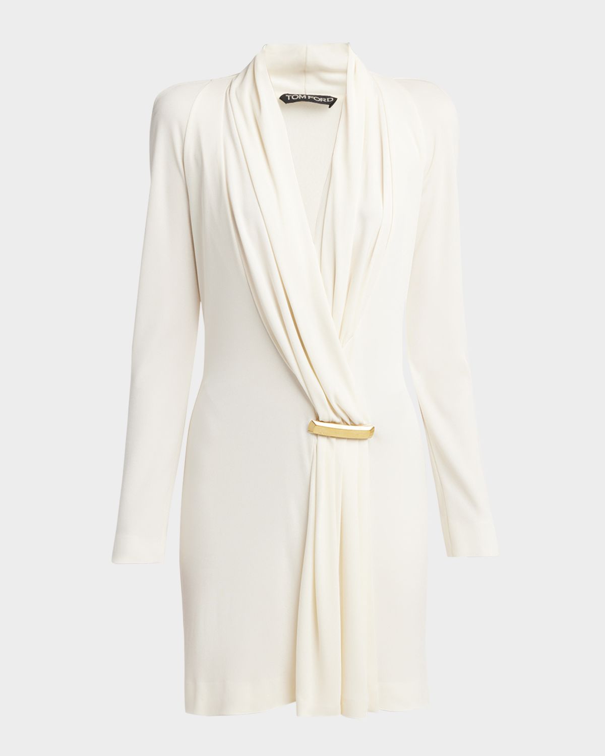 TOM FORD V-Neck Draped Mini Dress with Buckle Detail