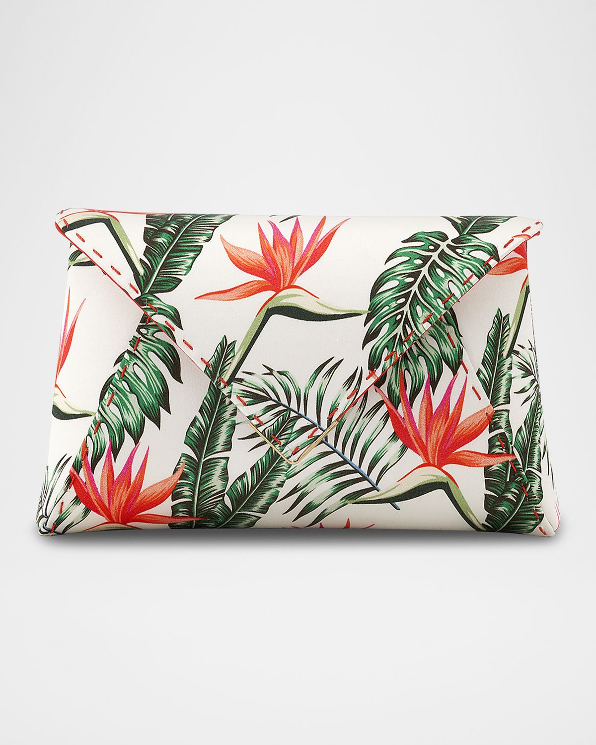 Tyler Ellis Lee Small Pouchet Plant-Print Satin Clutch Bag