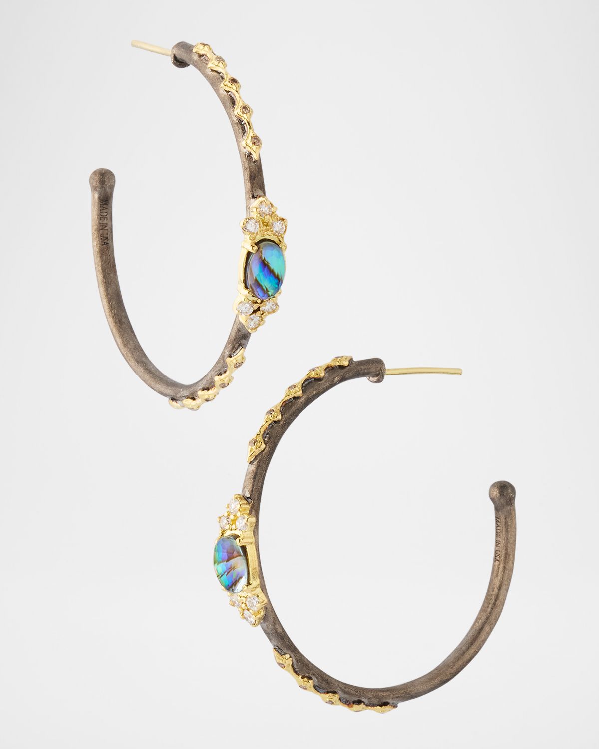 Armenta Blue Mother-of-Pearl Triplet Hoop Earrings with Diamonds