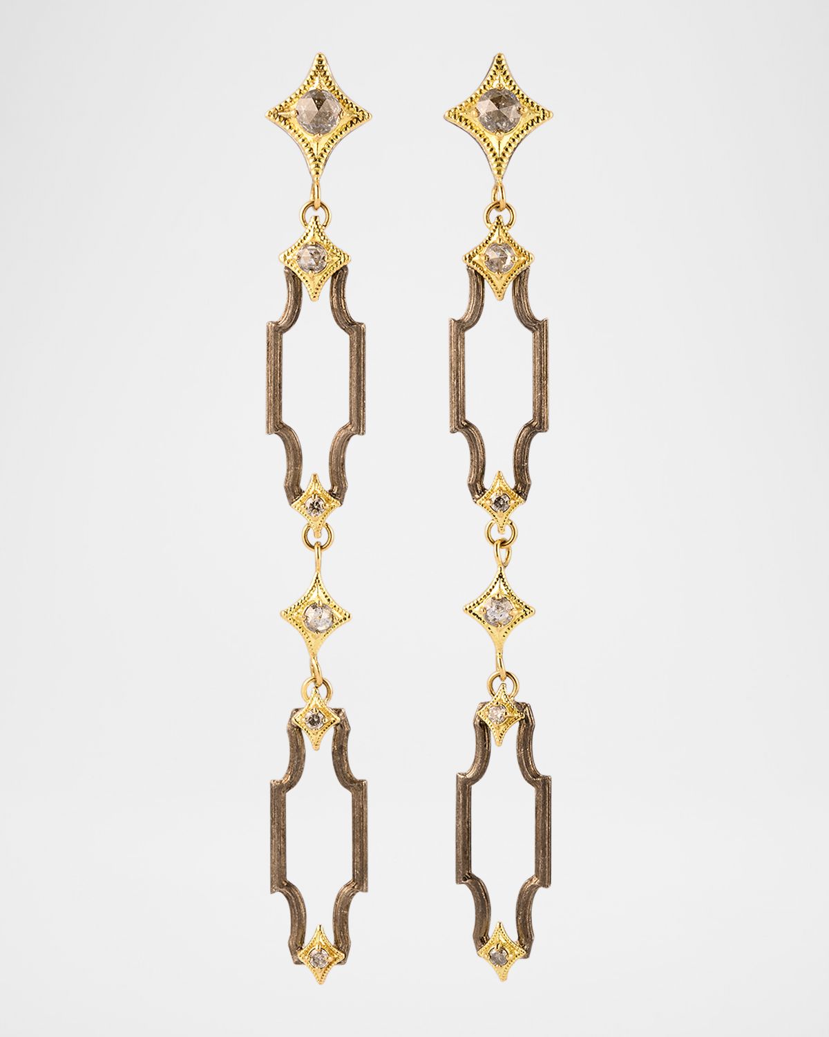 Armenta 18K Yellow Gold and Antiqued Silver Diamond Open Scroll Drop Earrings