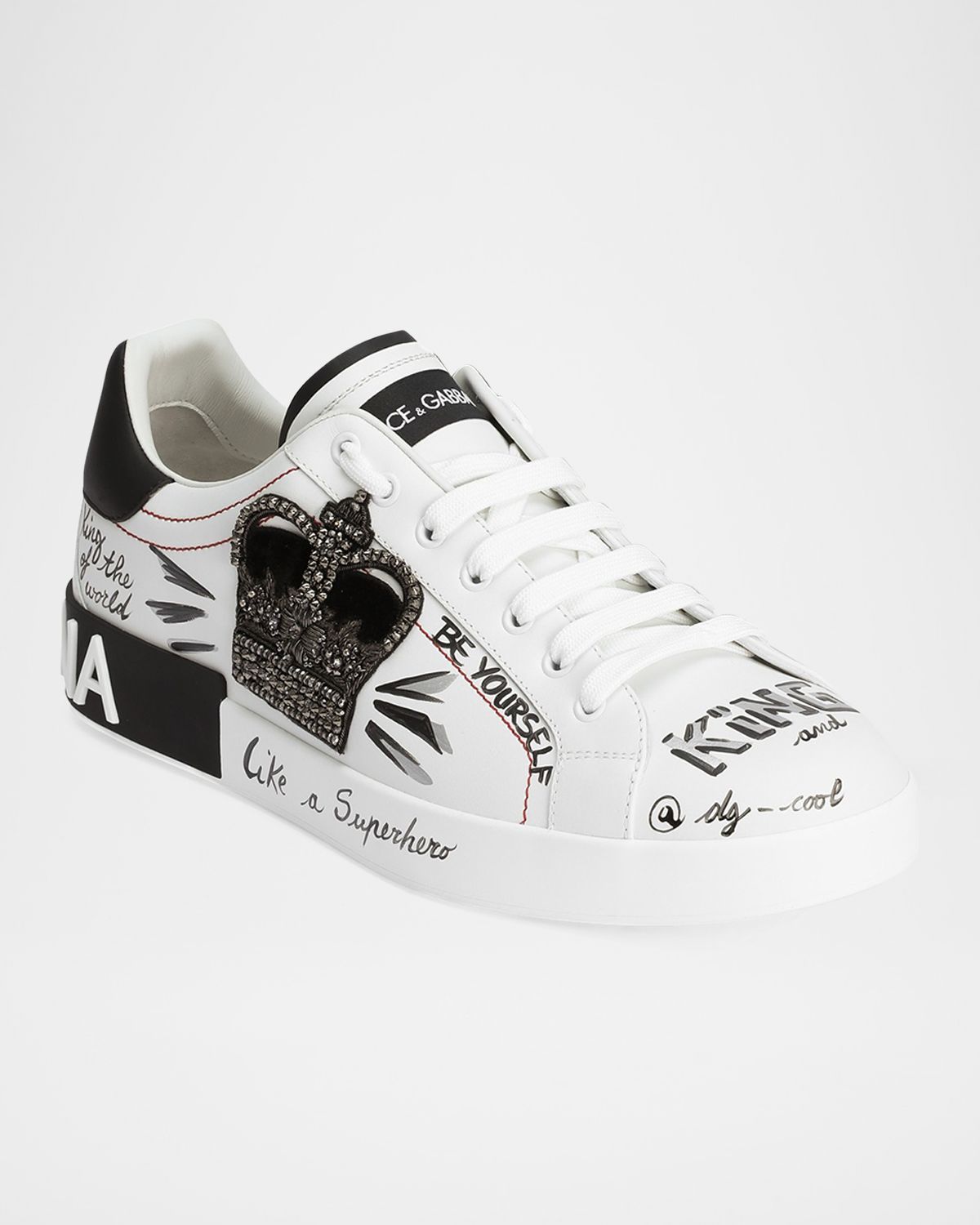 Dolce & Gabbana Men 's Portofino Printed Leather Sneakers with Patch