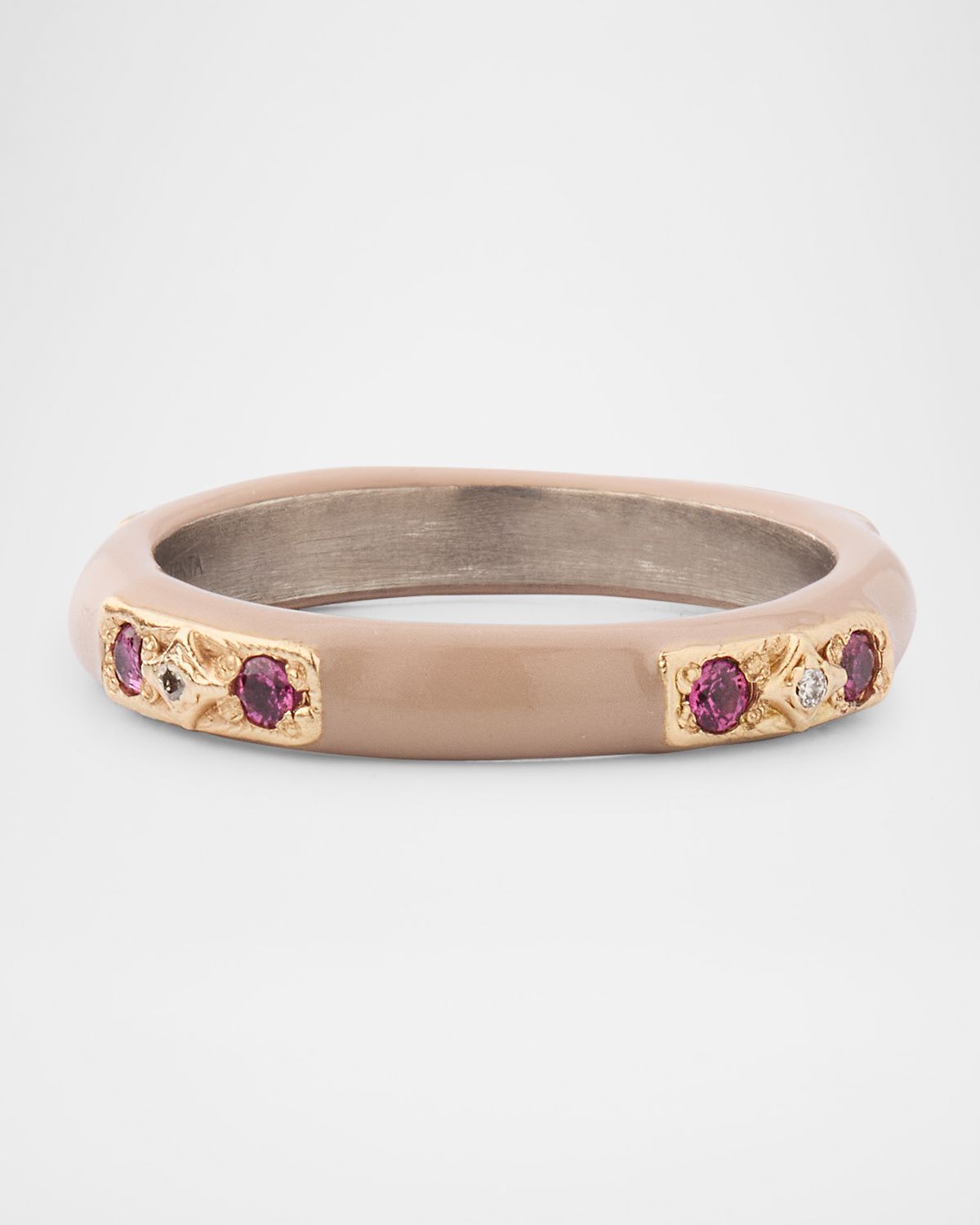 Armenta 18K Rose Gold, Antiqued Silver, and Nude Enamel Diamond and Garnet Bangle Bracelet