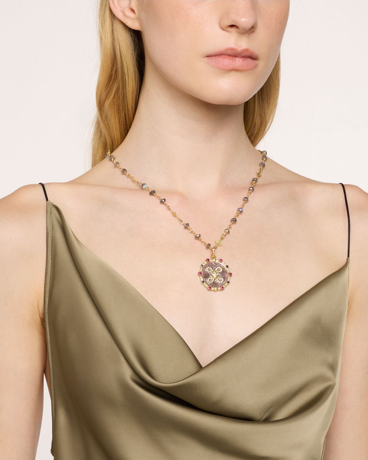 Armenta 18K Yellow Gold and Enamel Enhancer with Diamonds, Purple Garnets, and Blue Sapphires