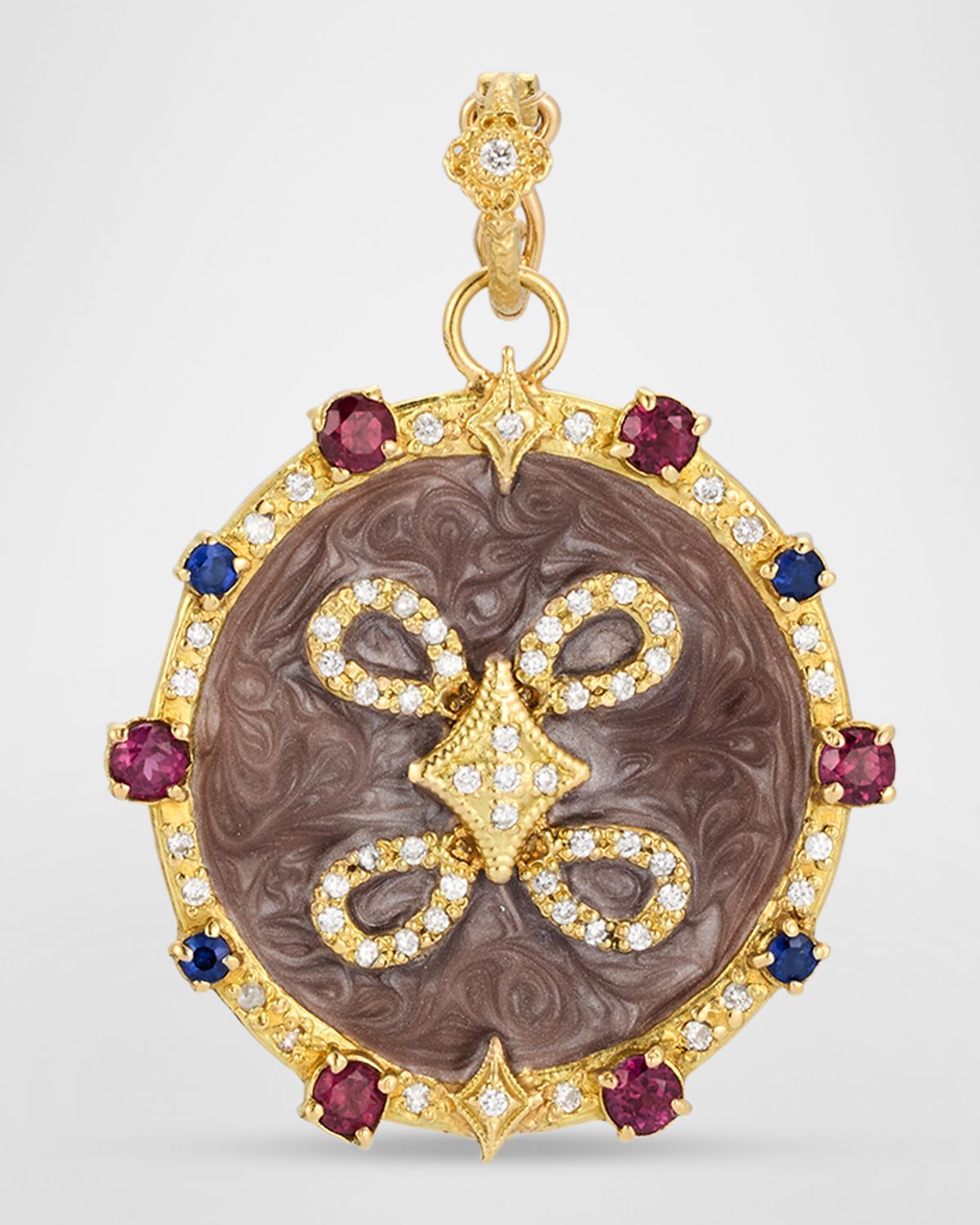 Armenta 18K Yellow Gold and Enamel Enhancer with Diamonds, Purple Garnets, and Blue Sapphires