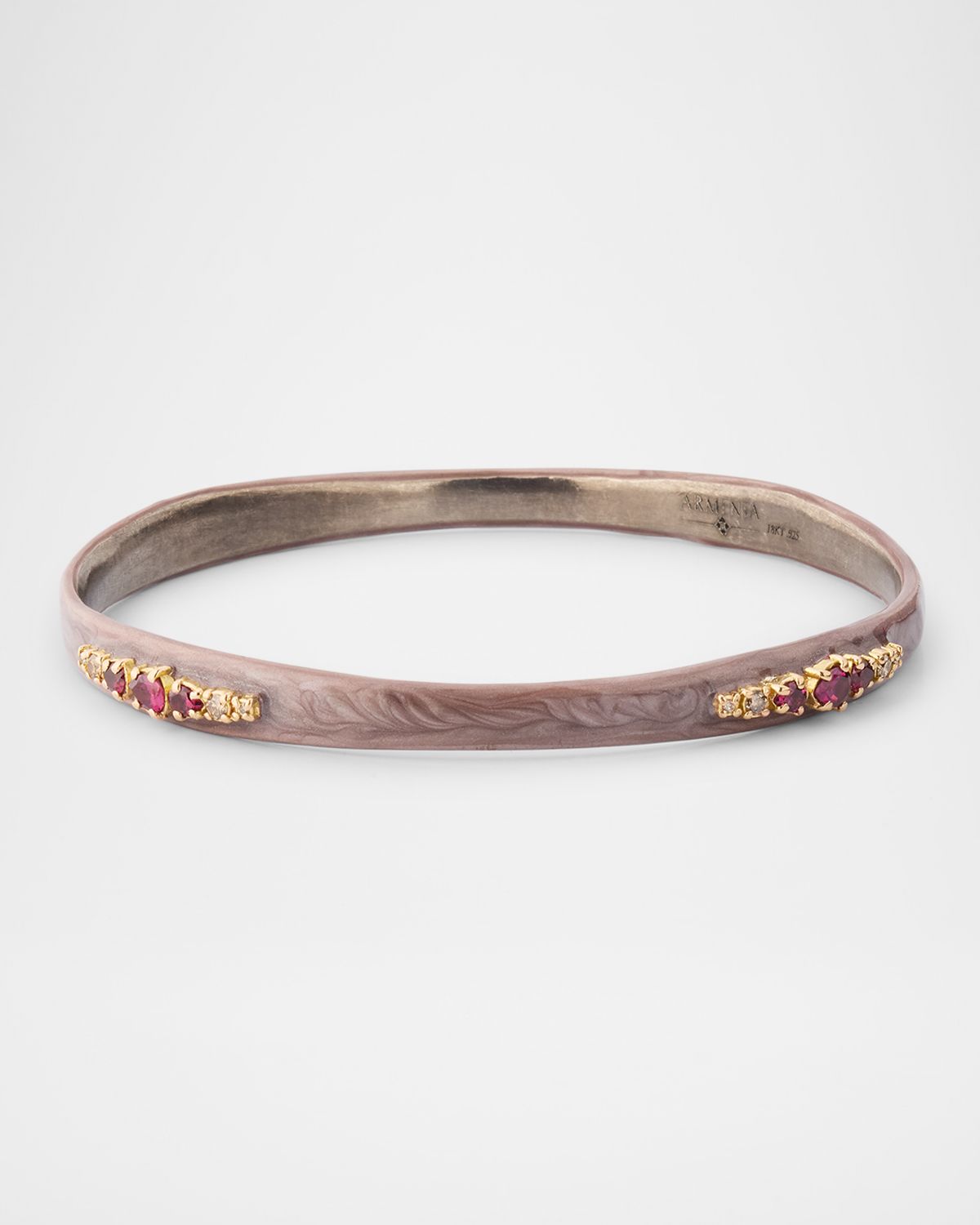 Armenta 14K Rose Gold and Antiqued Silver Nude Enamel Hinged Bracelet with Diamonds and Purple Garnets