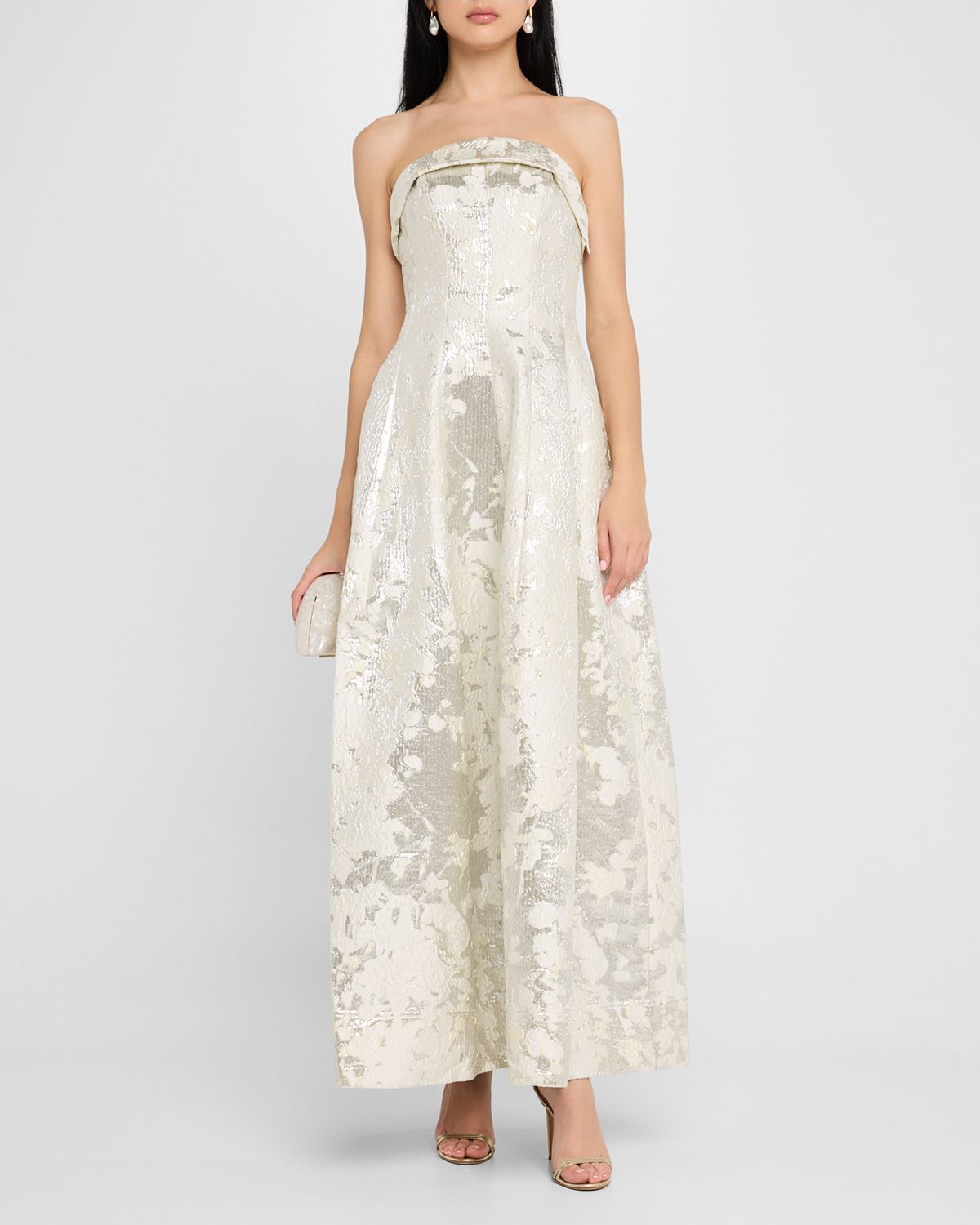 SIMKHAI Octavia Strapless Metallic Jacquard Gown