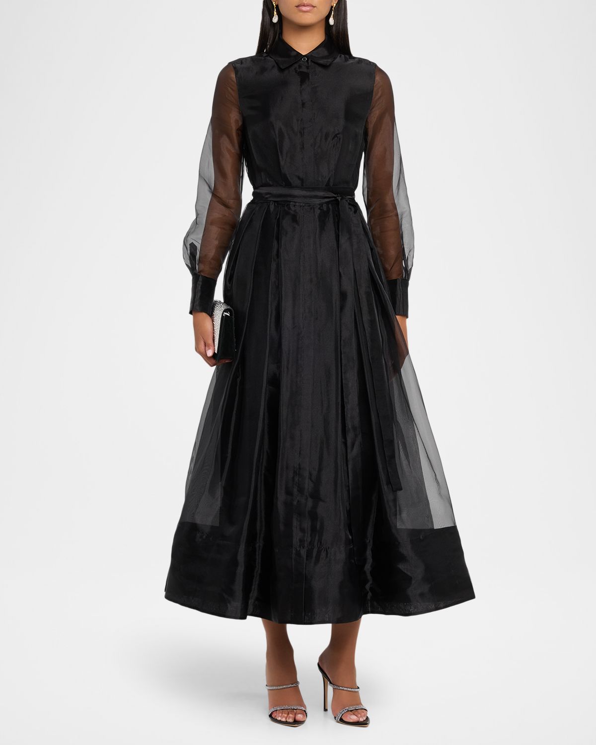 SIMKHAI Montgomery Pleated Organza Maxi Shirtdress