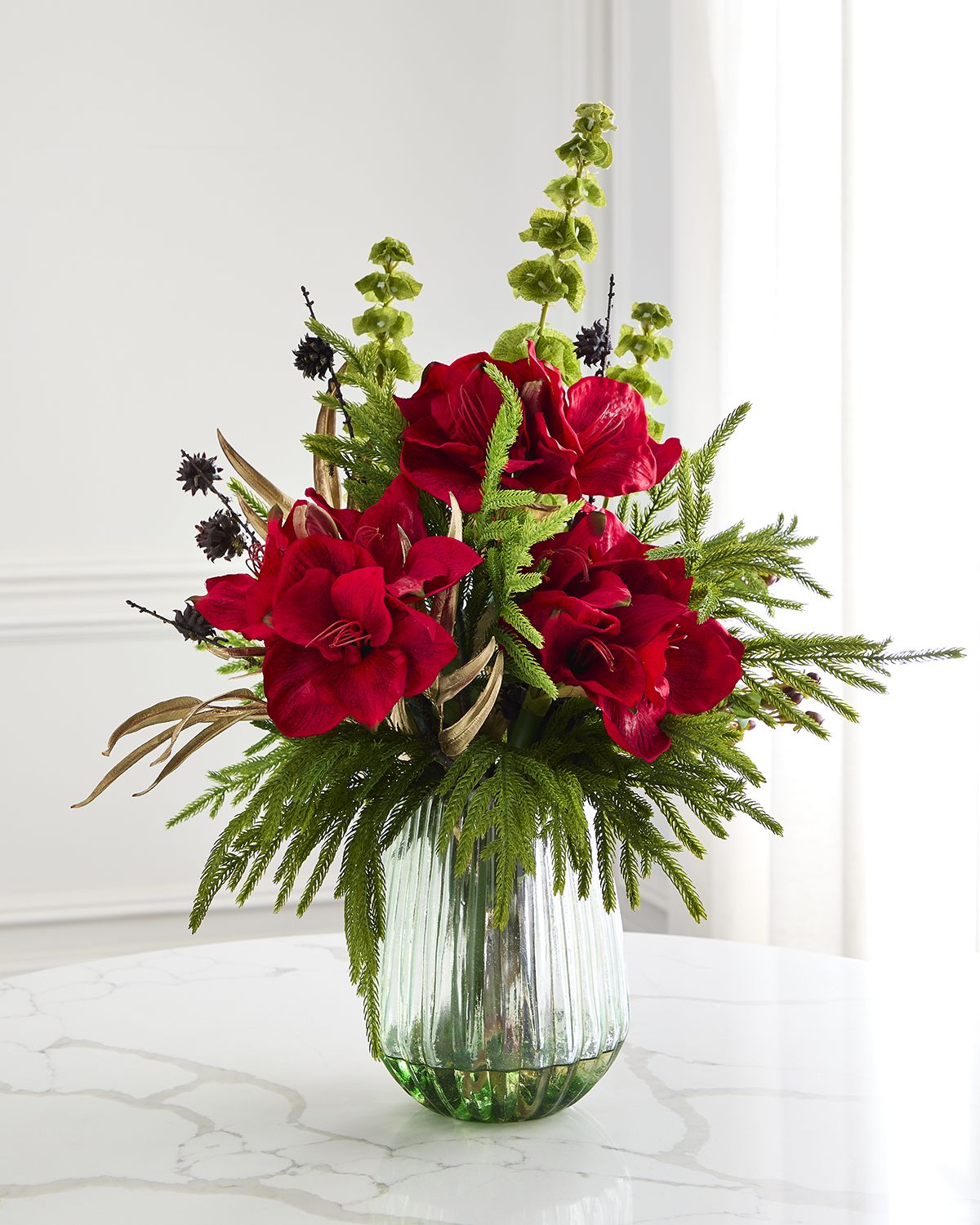 T & C Floral Company Christmas 27" Faux Floral Arrangement in Green Glass Vase | Thumbnail 3