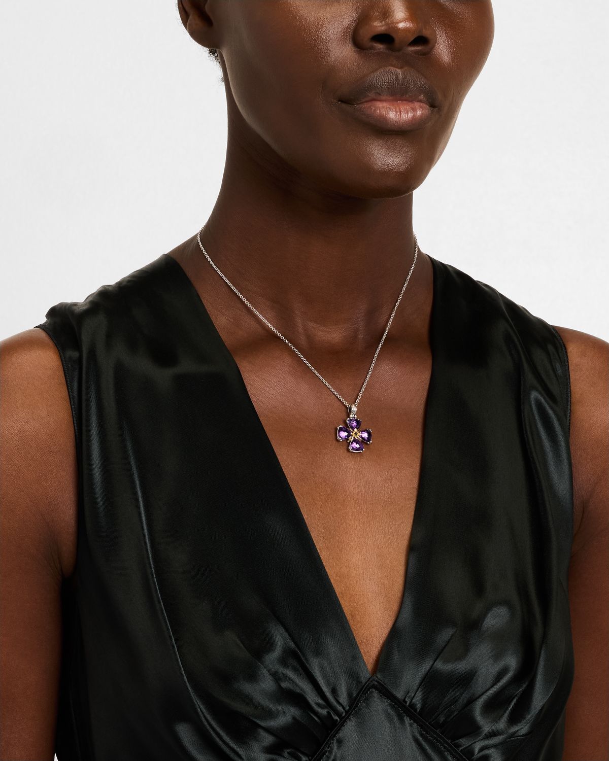 Konstantino Sterling Silver and 18K Yellow Gold Enhancer with Black Diamond and Dark Amethyst Quartz