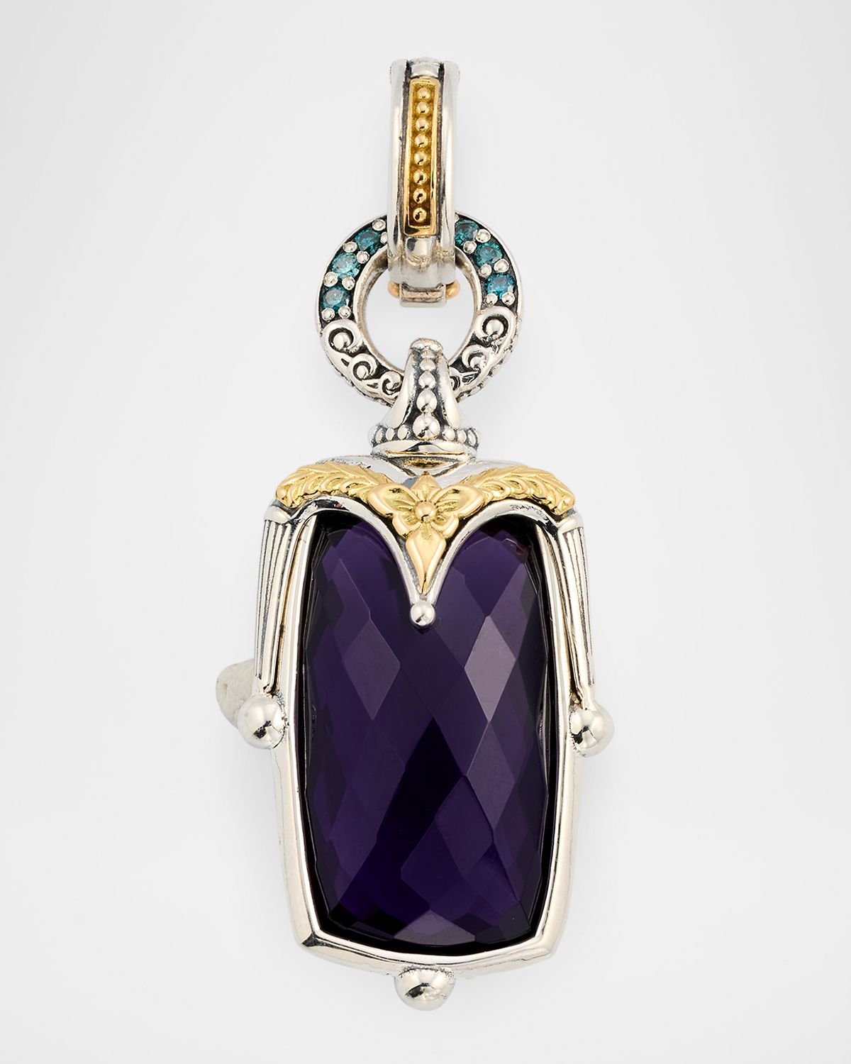 Konstantino Sterling Silver and 18K Yellow Gold Pendant with Blue Diamonds and Dark Amethyst Quartz