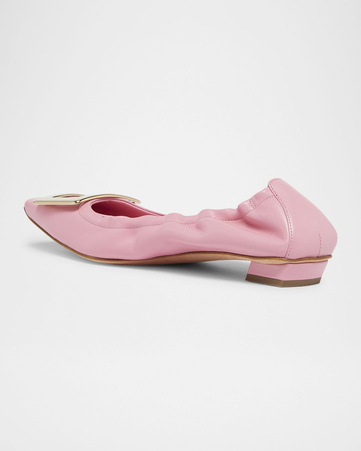 Roger Vivier Belle Pointed Ruched Leather Ballerina Flats