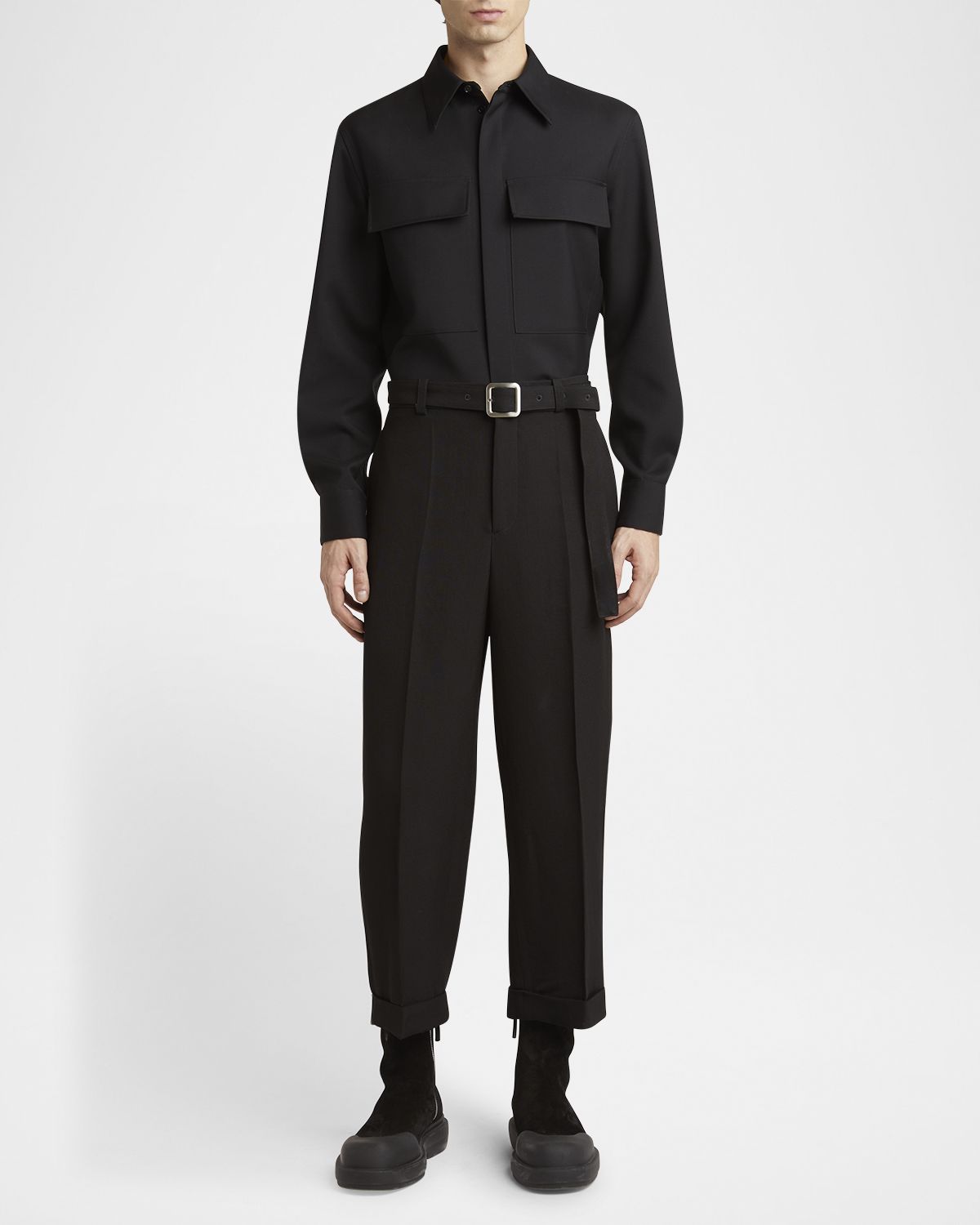 Jil Sander Men 's Wool Two-Pocket Work Shirt