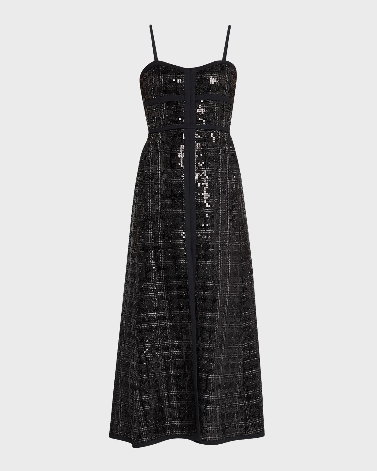 Giambattista Valli Check Sequin Tweed Sleeveless Midi Dress