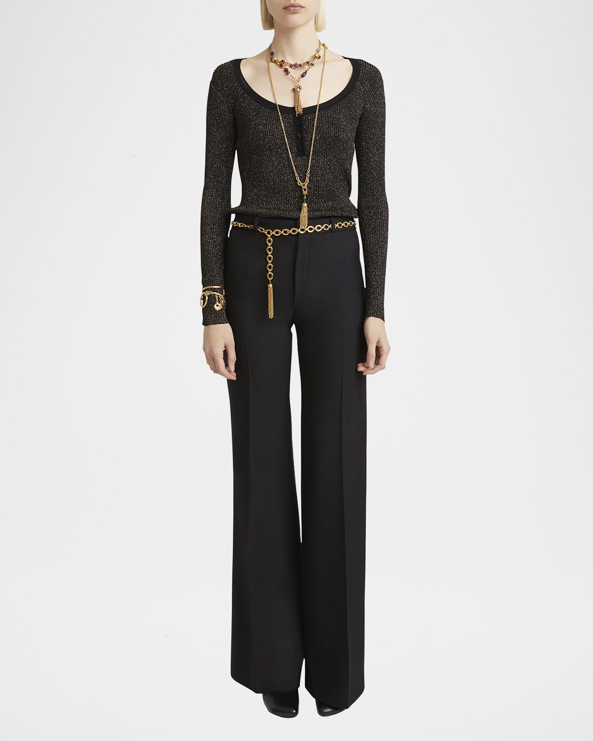 Chloe Flared Crepe Wool Trousers