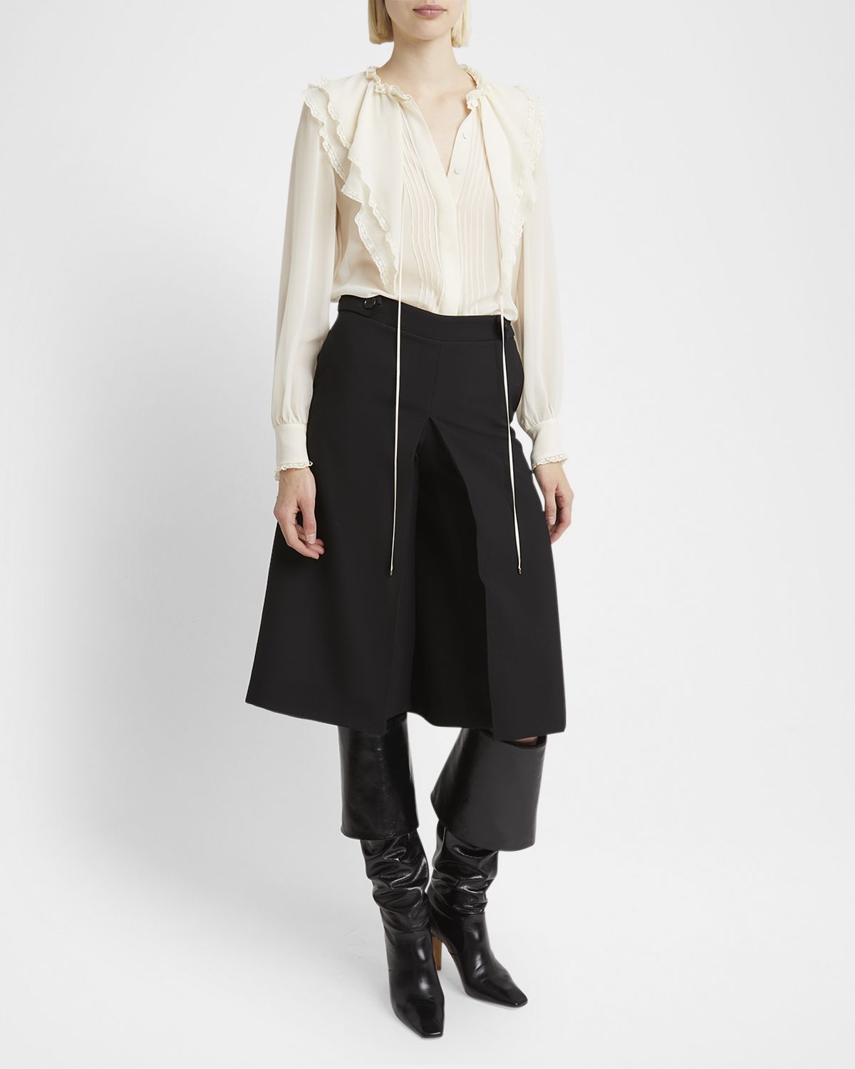 Chloe Ruffle Button-Down Silk Top